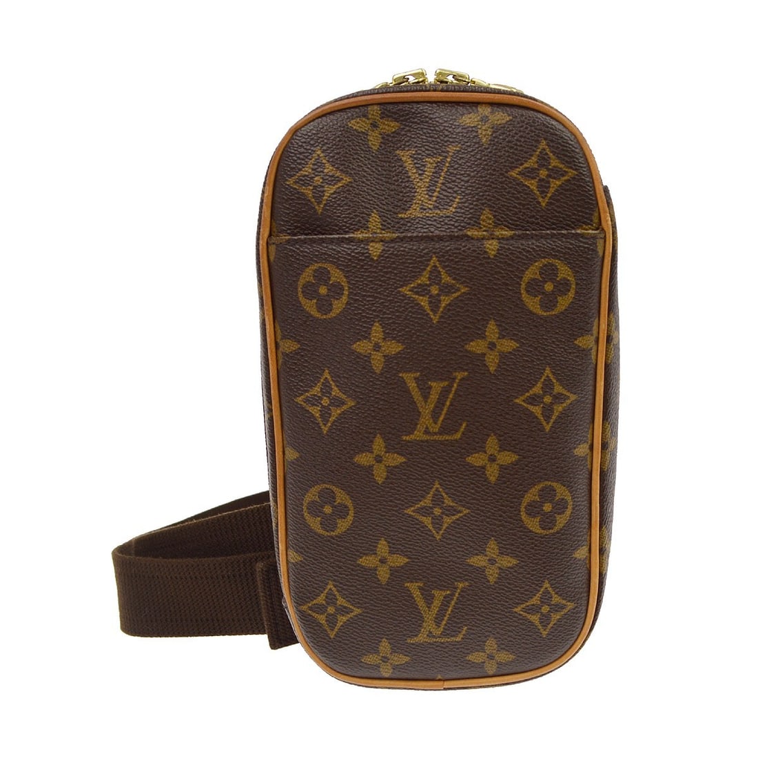 Louis Vuitton Pochette Gange Monogram Canvas Belt Bag M51870: Louis Vuitton Pochette Gange Monogram Canvas Belt Bag M51870 Vintage Louis Vuitton Pochette Gange bum bag in brown Monogram canvas with leather trim and a zip closure. This small unisex bag features a