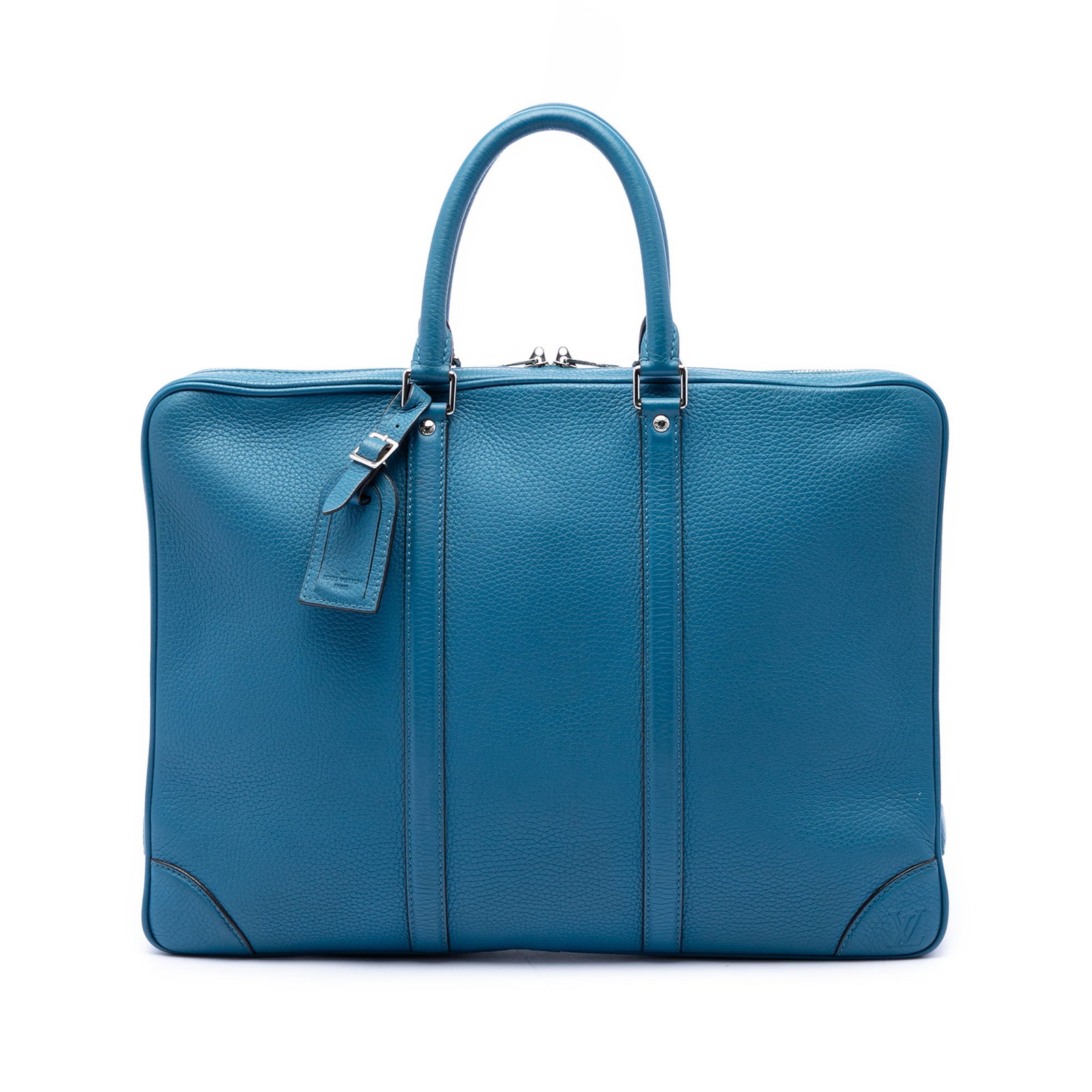 Louis Vuitton Taurillon Porte Documents Voyage Blue Leather Briefcase (1 of 6)
