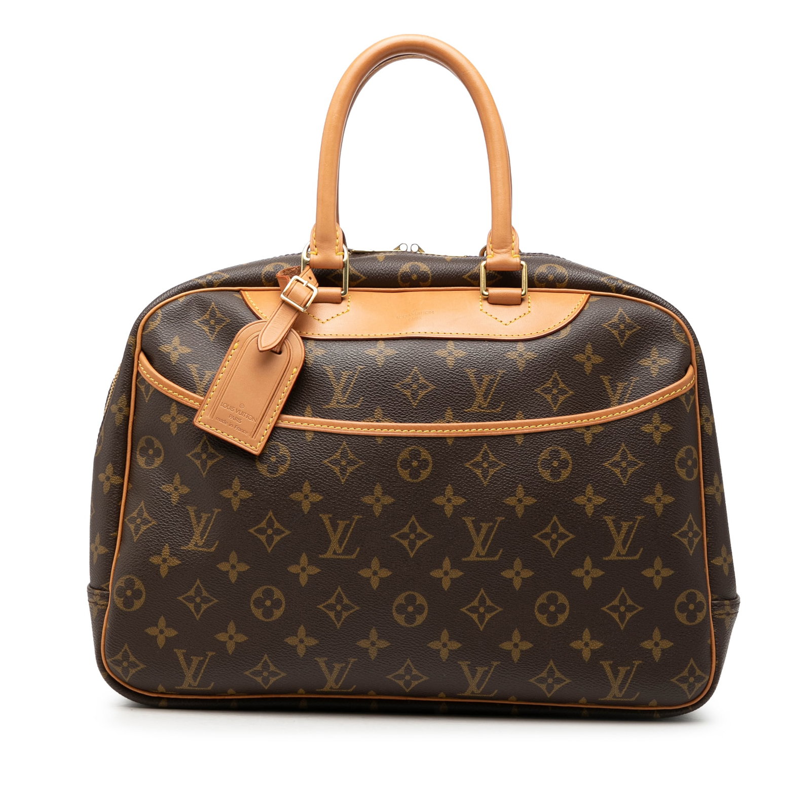 Louis Vuitton Deauville Monogram Canvas Handbag Brown: Louis Vuitton Deauville Monogram Canvas Handbag Brown Louis Vuitton Monogram Deauville bag with a monogram canvas body, vachetta leather trim, rolled vachetta leather handles, an exterior slip pocket,