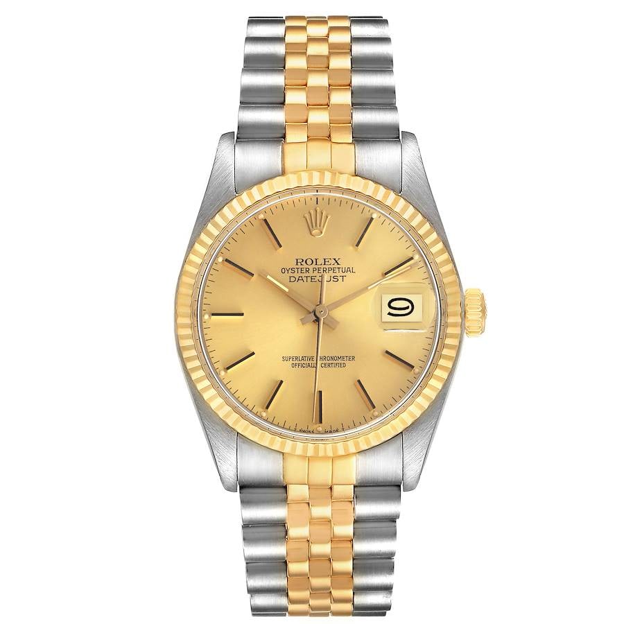 Rolex Datejust 16013 Mens Watch Fluted Bezel Jubilee Bracelet: Rolex Datejust 16013 Mens Watch Fluted Bezel Jubilee Bracelet This Rolex Datejust features a champagne stick dial and is paired with a D-Link Jubilee bracelet, offering a classic and timeless look. Th