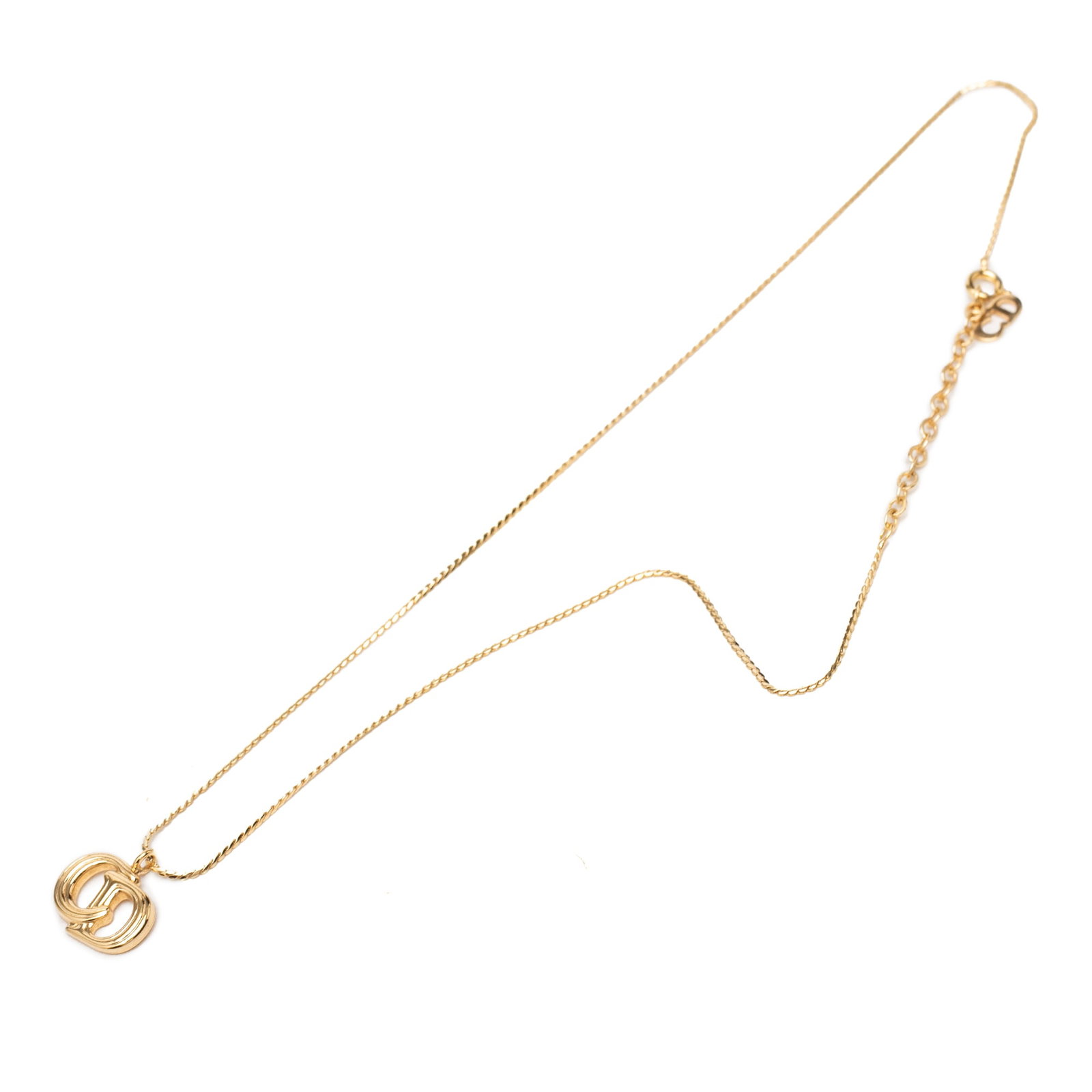 Dior CD Logo Pendant Necklace Gold Plated Metal: Dior CD Logo Pendant Necklace Gold Plated Metal Dior CD logo pendant necklace in gold-plated metal with a spring ring closure. This costume jewelry piece is made in France and includes the box. Condit