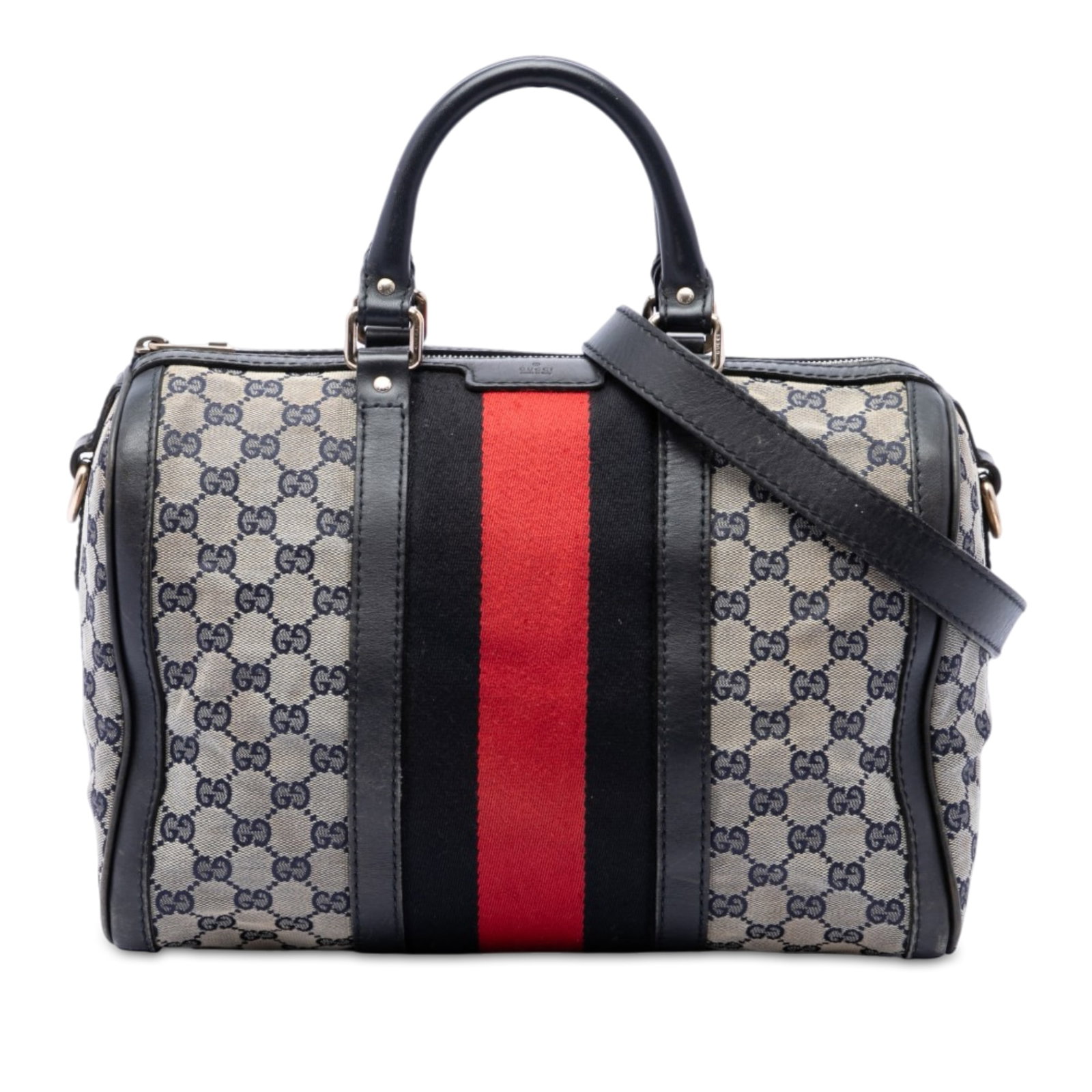 Gucci Joy Boston Bag Medium GG Canvas Web Satchel: Gucci Joy Boston Bag Medium GG Canvas Web Satchel Gucci Medium GG Canvas Web Joy Boston Bag crafted with a canvas body and leather trim. This satchel features rolled leather handles, a detachable flat