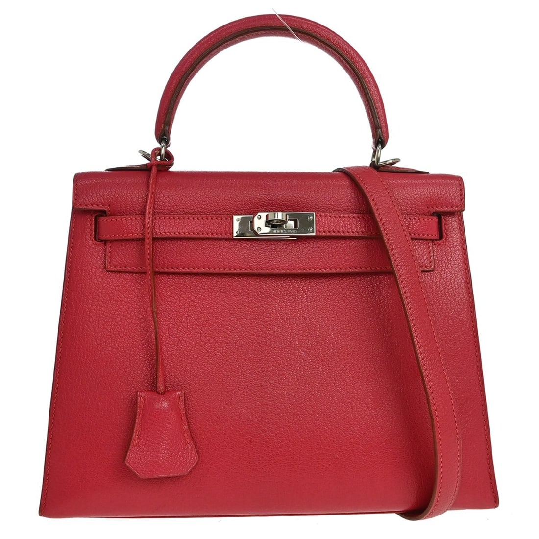 HERMES Kelly 25 Retourne Fuchsia Chevre Leather Top Handle Bag: HERMES Kelly 25 Retourne Fuchsia Chevre Leather Top Handle Bag Hermes Kelly 25 Retourne 2-way handbag in fuchsia Chevere Coromandel leather with a turn-lock closure and top handle design. This small h