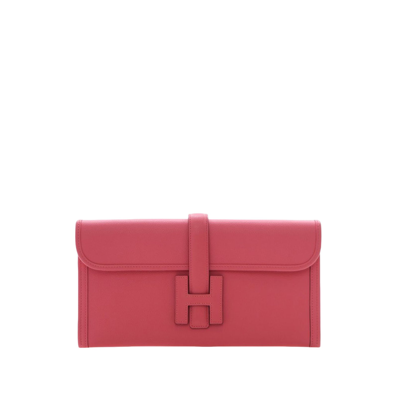 Hermes Jige Elan 29 Evercolor Leather Clutch Rose Lipstick: Hermes Jige Elan 29 Evercolor Leather Clutch Rose Lipstick A streamlined Hermes Jige Elan 29 clutch crafted in Rose Lipstick Evercolor leather. The design features a top flap with a pull-through strap