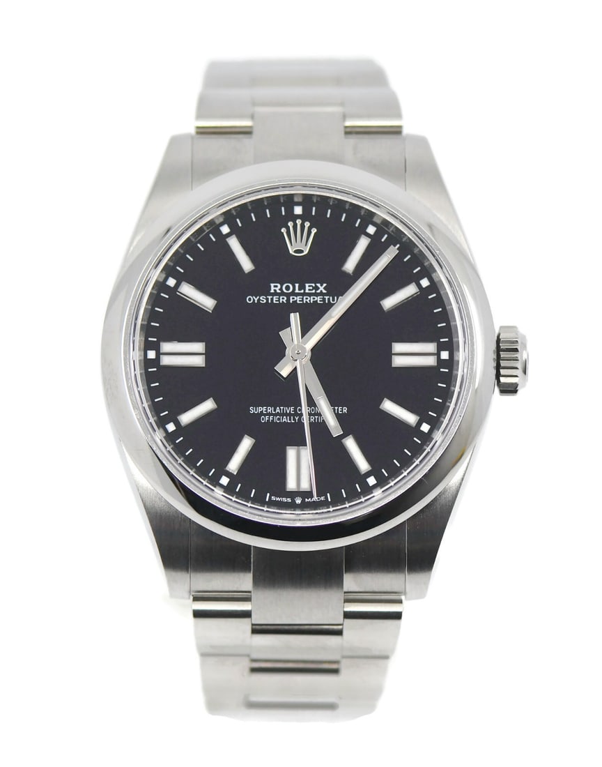 Rolex 41mm Stainless Steel Oyster Perpetual Automatic Wristwatch: Rolex 41mm Stainless Steel Oyster Perpetual Automatic Wristwatch This Rolex Oyster Perpetual 41 is a luxury men's wristwatch crafted from stainless steel. It features a 41 mm polished case with a smoo