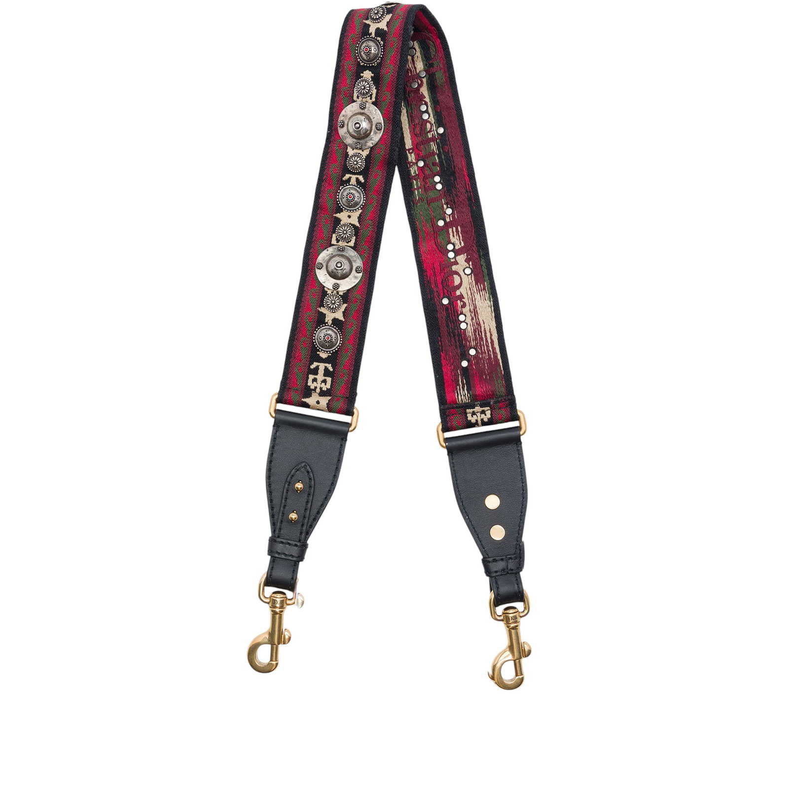 Dior red embroidered canvas bag strap with studs (1 of 4)