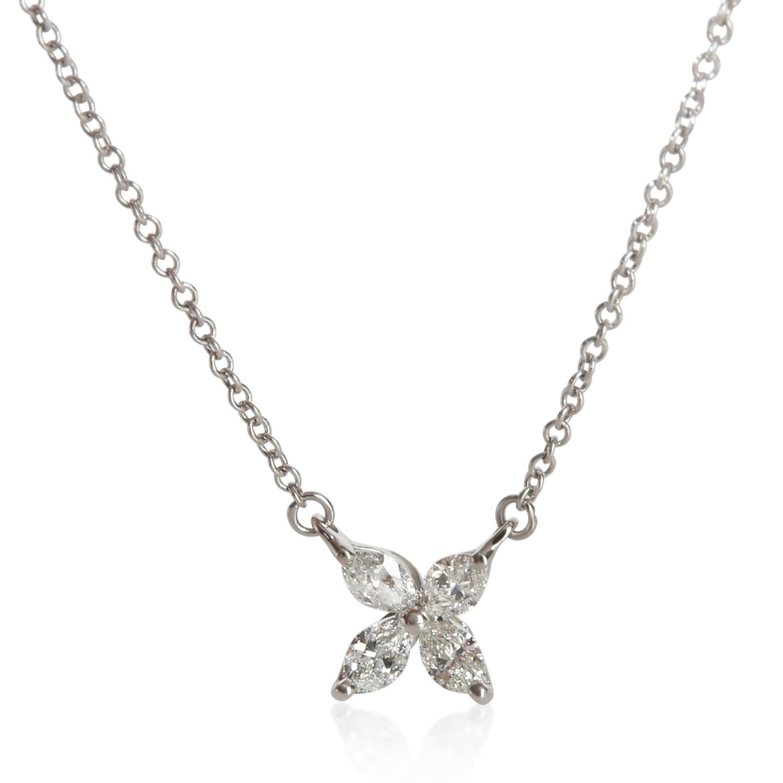 Tiffany & Co. Victoria Small Model Platinum Diamond Pendant: Tiffany & Co. Victoria Small Model Platinum Diamond Pendant Tiffany & Co. Small Model Victoria pendant in platinum with diamond accents and a marquise-inspired design. This women's pendant is pre-owne