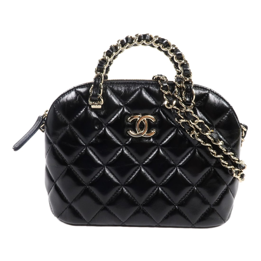 CHANEL AS5130 CC 2 Way Shoulder Bag Black Calfskin: CHANEL AS5130 CC 2 Way Shoulder Bag Black Calfskin Compact CHANEL 2-way shoulder bag in black leather with CC design and GHW. This women's bag features an exterior open pocket, an interior open pocket