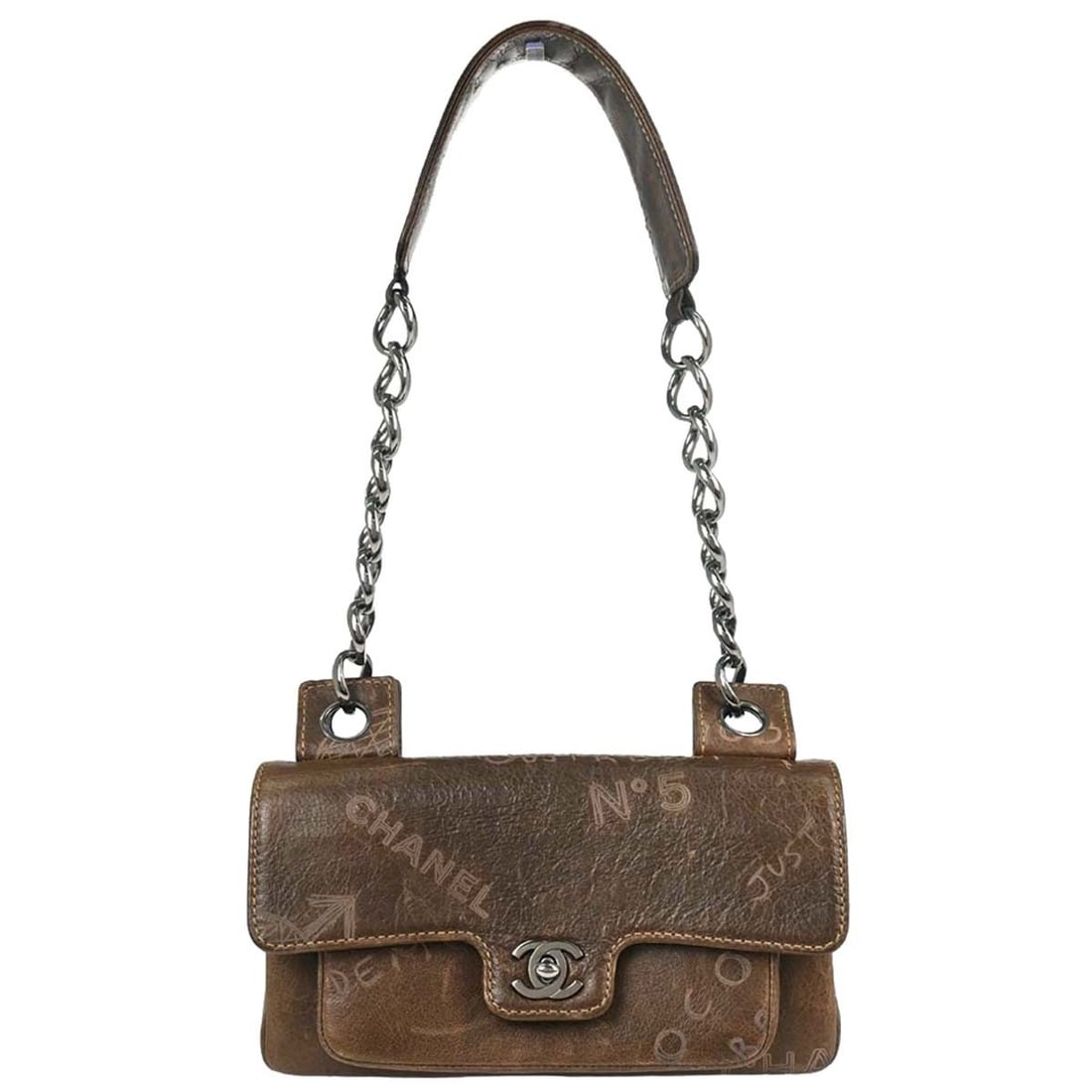 CHANEL Graffiti Brown Calfskin Leather Handbag with Dust Bag: CHANEL Graffiti Brown Calfskin Leather Handbag with Dust Bag Chanel Graffiti handbag in brown calfskin leather with a medium profile and practical pocket layout. Made in France, this women's handbag i