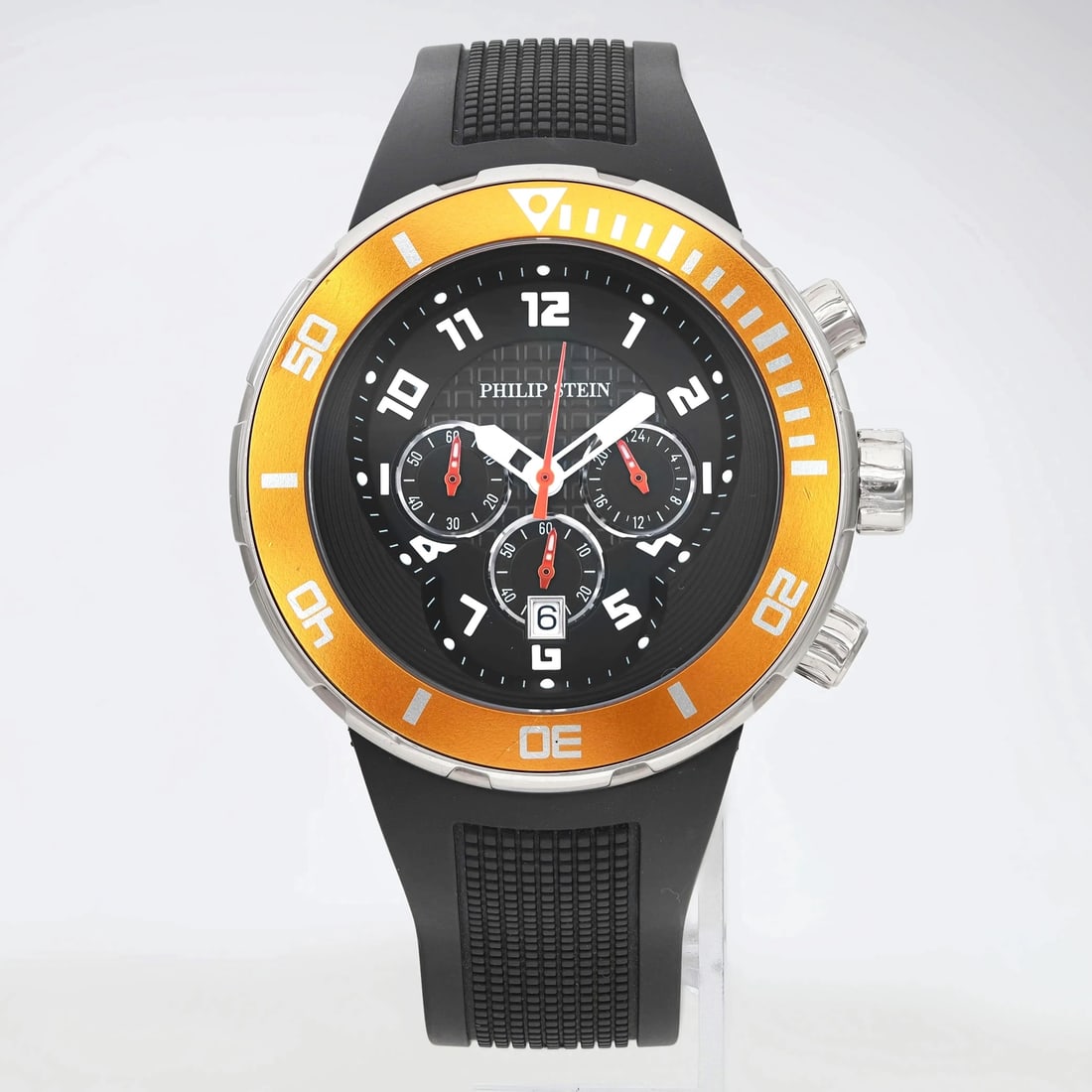 Philip Stein Extreme 46mm Quartz Watch Black Dial GMT Rubber Strap 33-XOR-RB: Philip Stein Extreme 46mm Quartz Watch Black Dial GMT Rubber Strap 33-XOR-RB This Philip Stein Extreme wristwatch features a striking 46mm stainless steel case with a sleek black dial, designed for ca