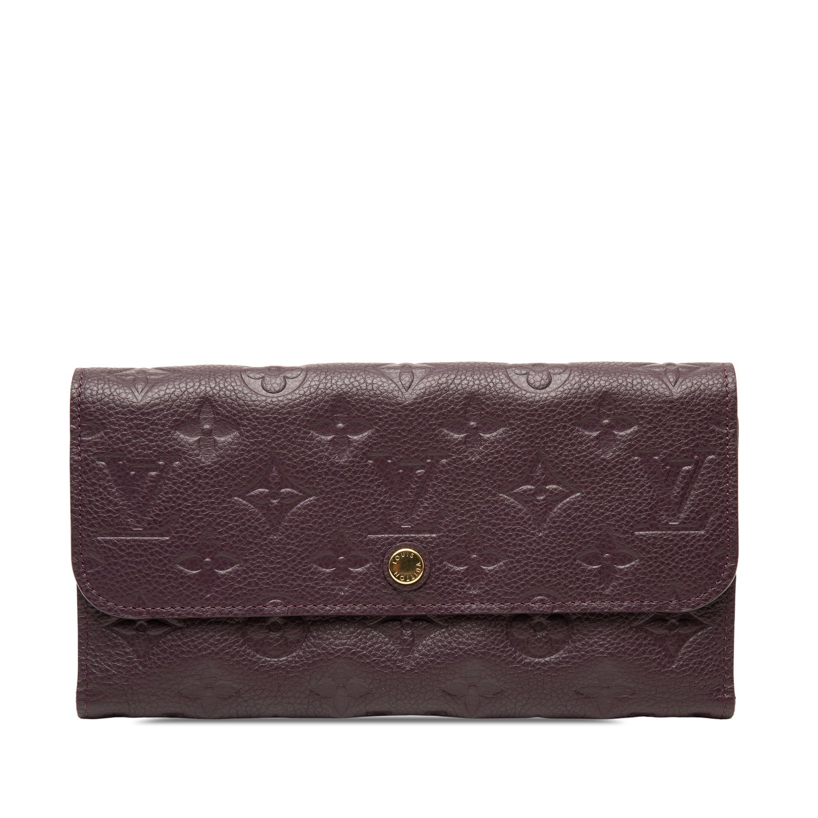 Louis Vuitton Sarah Long Wallet Monogram Empreinte Leather Purple: Louis Vuitton Sarah Long Wallet Monogram Empreinte Leather Purple Louis Vuitton Sarah long wallet in Monogram Empreinte leather with a flap and snap button closure. The interior includes zip and slip 