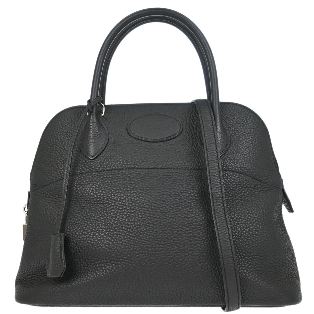 HERMES Bolide 31 Black Taurillon Clemence Satchel with Shoulder Strap: HERMES Bolide 31 Black Taurillon Clemence Satchel with Shoulder Strap Hermes Bolide 31 2-way handbag in black Taurillon Clemence leather with double handles, zip closure, and silver-tone hardware. The