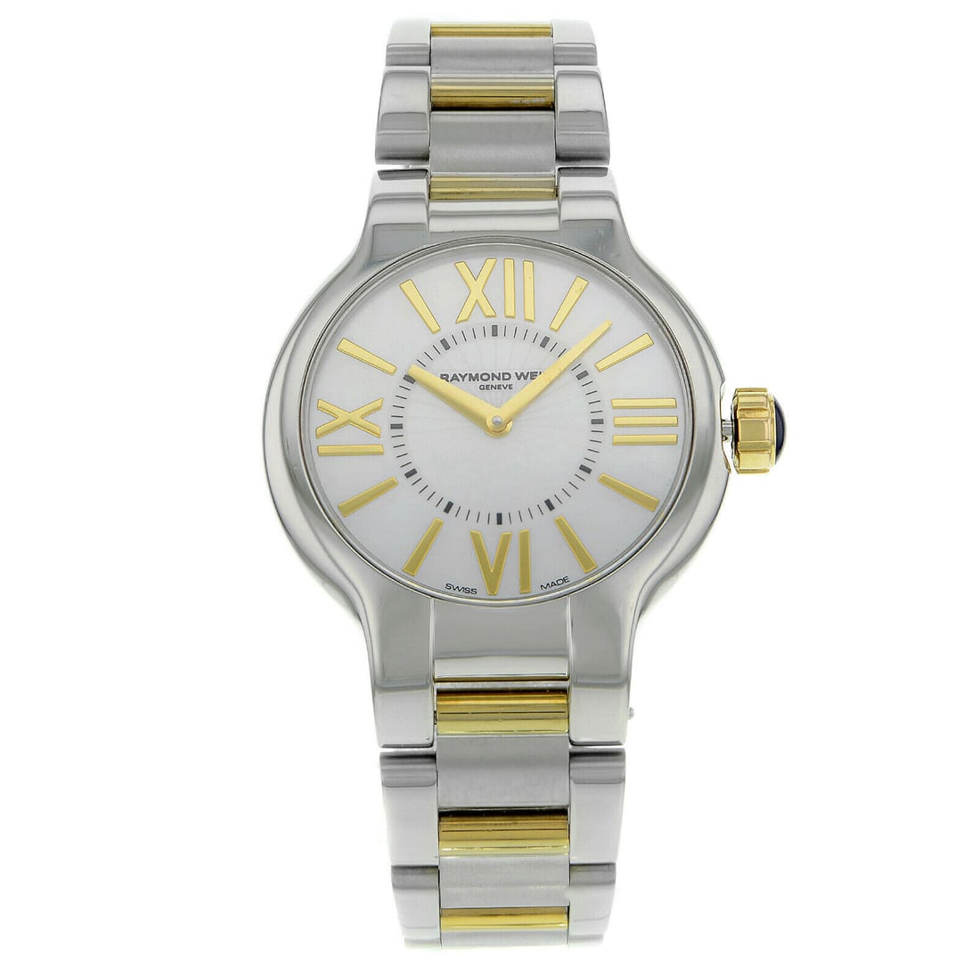 Raymond Weil Noemia Two-Tone Quartz Ladies Watch MOP Dial 5932-STP-00907: Raymond Weil Noemia Two-Tone Quartz Ladies Watch MOP Dial 5932-STP-00907 This Raymond Weil Noemia ladies' watch combines elegance and functionality, featuring a stunning mother of pearl dial with Roma