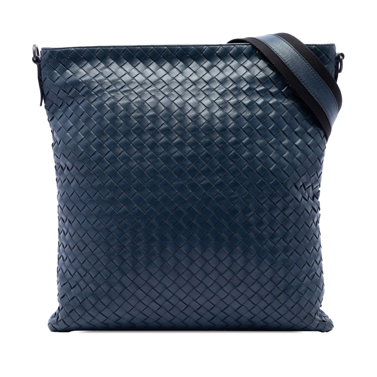 Bottega Veneta VN Intrecciato Nappa Leather Crossbody Bag Blue: Bottega Veneta VN Intrecciato Nappa Leather Crossbody Bag Blue Bottega Veneta Nappa Intrecciato VN Crossbody in blue woven nappa leather. This crossbody bag features an adjustable flat strap, top zip 