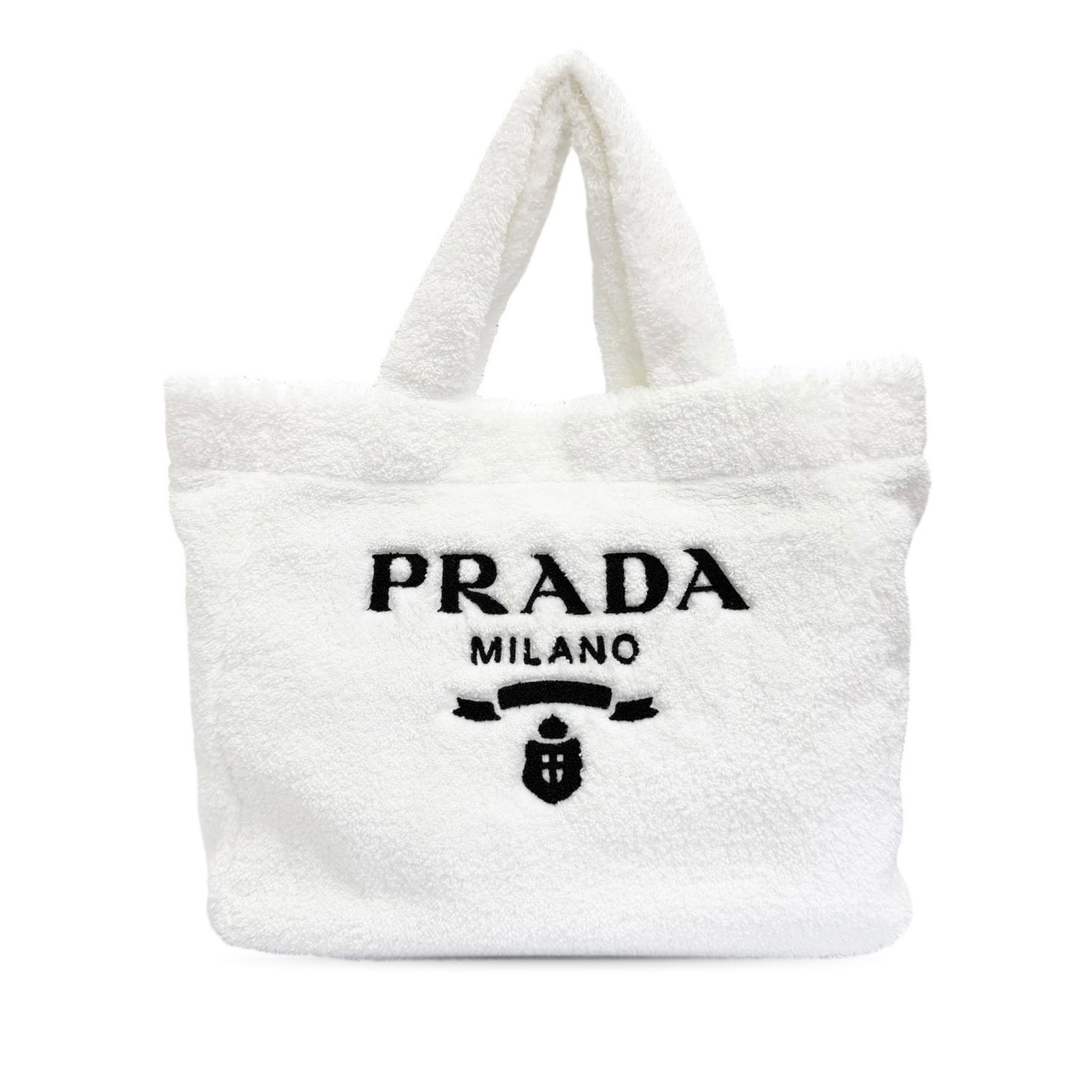 Prada Spugna Terry Cloth Tote Bag with Logo White (1 of 12)