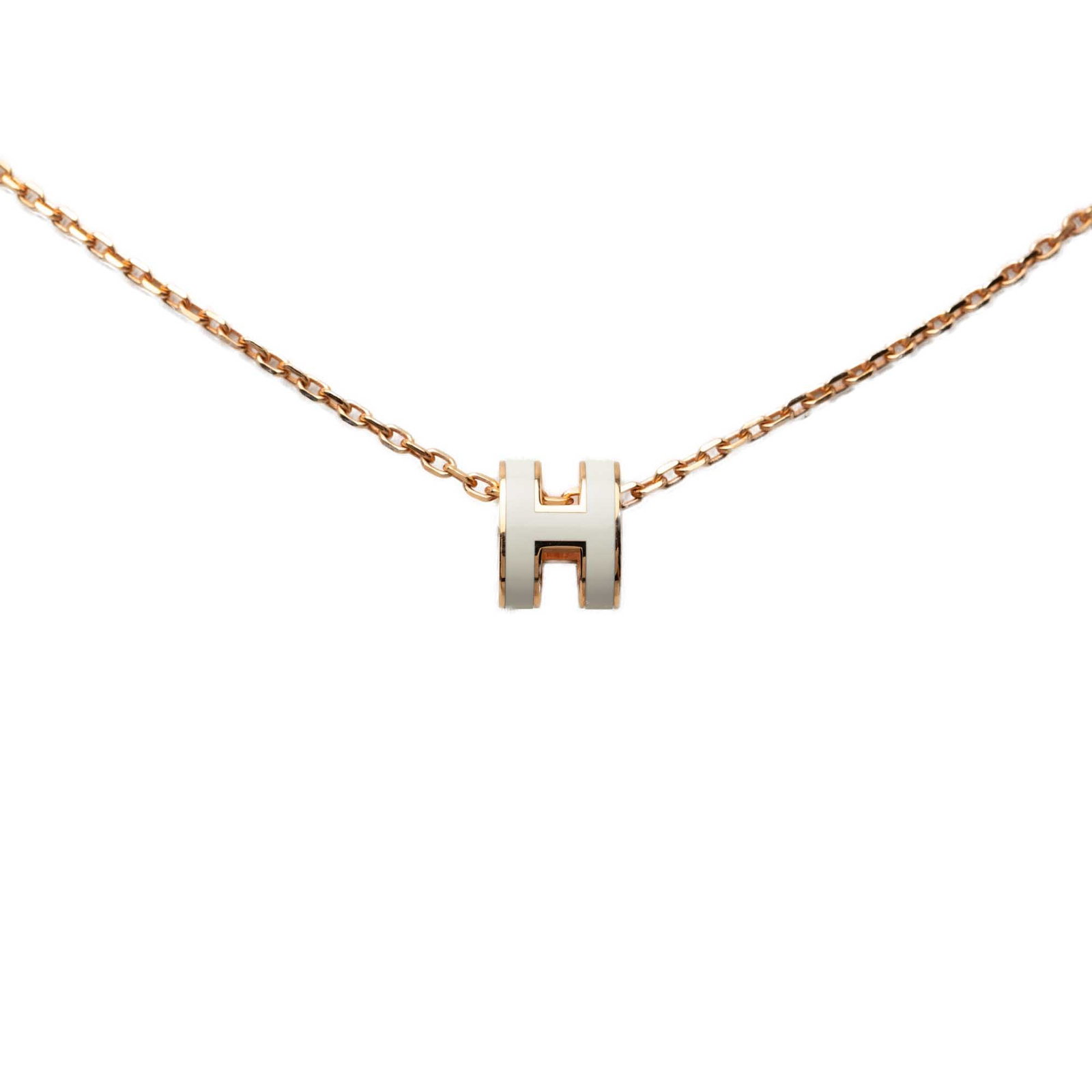 Hermes Mini Pop H Enamel Pendant Necklace Rose Gold Plated (1 of 5)