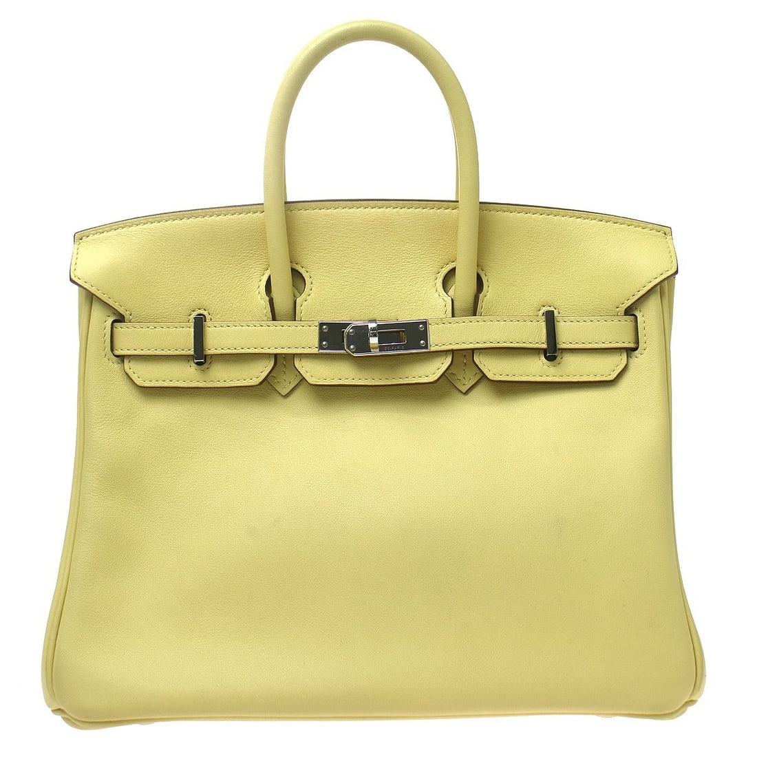 HERMES Birkin 25 Swift Leather Top Handle Bag Jaune Poussin: HERMES Birkin 25 Swift Leather Top Handle Bag Jaune Poussin Hermes Birkin 25 top handle handbag in Jaune Poussin Swift leather with double handles and a turnlock closure. Made in France, this women's 