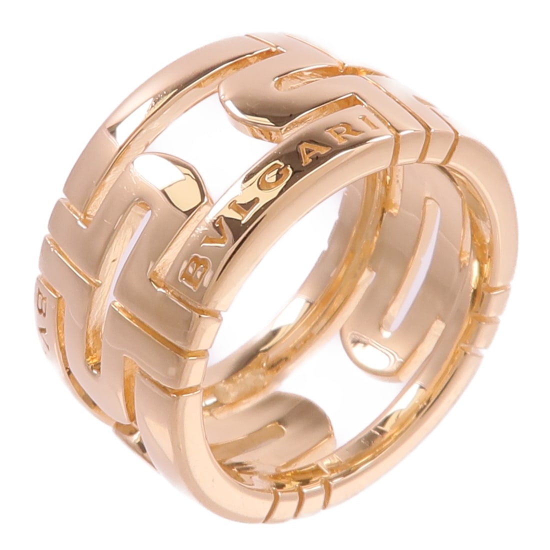 BVLGARI Parentesi 18K Yellow Gold Ring Size 53 US 6.25: BVLGARI Parentesi 18K Yellow Gold Ring Size 53 US 6.25 BVLGARI Parentesi ring in 18K yellow gold, identified as size US 6.25 with engraved size 53. The ring has an 11 mm width and is noted as being in