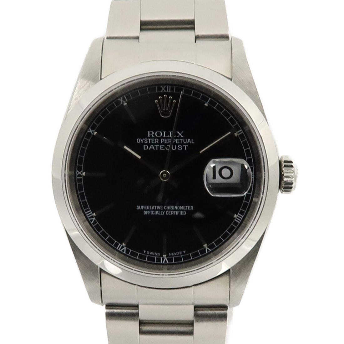 Rolex 16200 Datejust mens automatic wristwatch black dial steel: Rolex 16200 Datejust mens automatic wristwatch black dial steel Rolex Datejust model 16200 wristwatch with automatic winding movement and a black dial. This men's watch features a stainless steel case