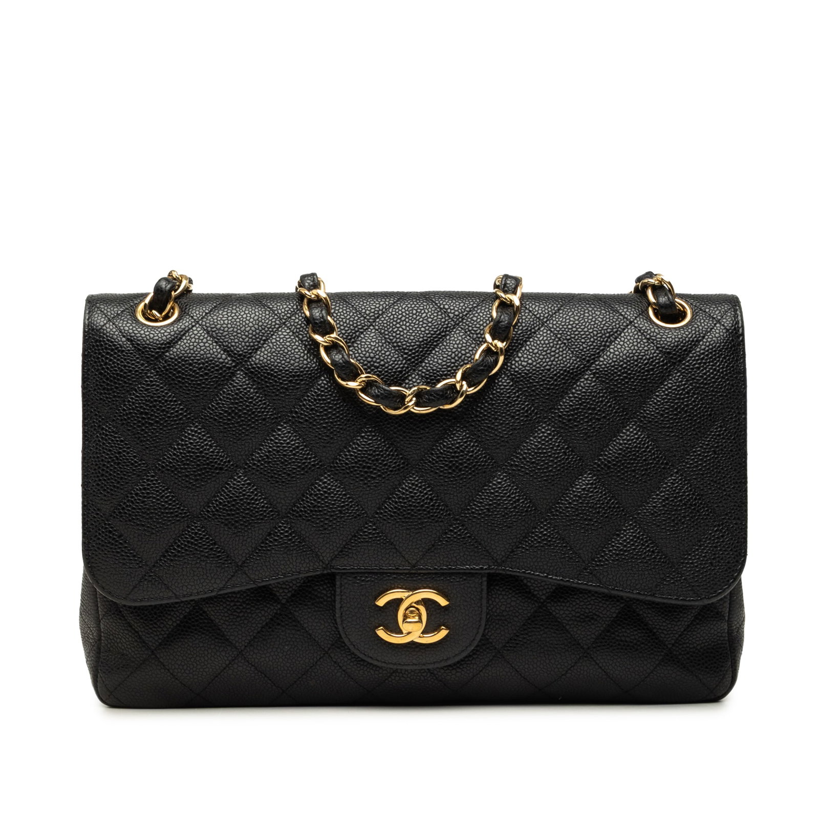 Chanel Jumbo Classic Double Flap Shoulder Bag Black Caviar Leather (1 of 7)