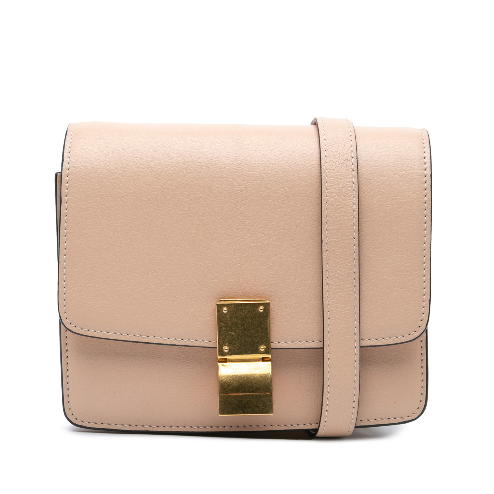 Celine Small Liege Calfskin Pink Classic Box Bag: Celine Small Liege Calfskin Pink Classic Box Bag The Celine Small Liege Calfskin Classic Box crossbody bag showcases a sleek leather construction, complemented by a flat leather strap for comfortable 