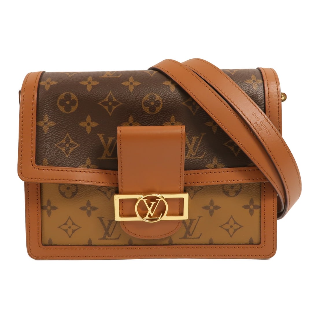 Louis Vuitton Dauphine MM Shoulder Bag M45958 Monogram Reverse: Louis Vuitton Dauphine MM Shoulder Bag M45958 Monogram Reverse Louis Vuitton Dauphine MM shoulder bag in Monogram Reverse and PVC coated canvas with a brown exterior and gold-tone hardware. This women