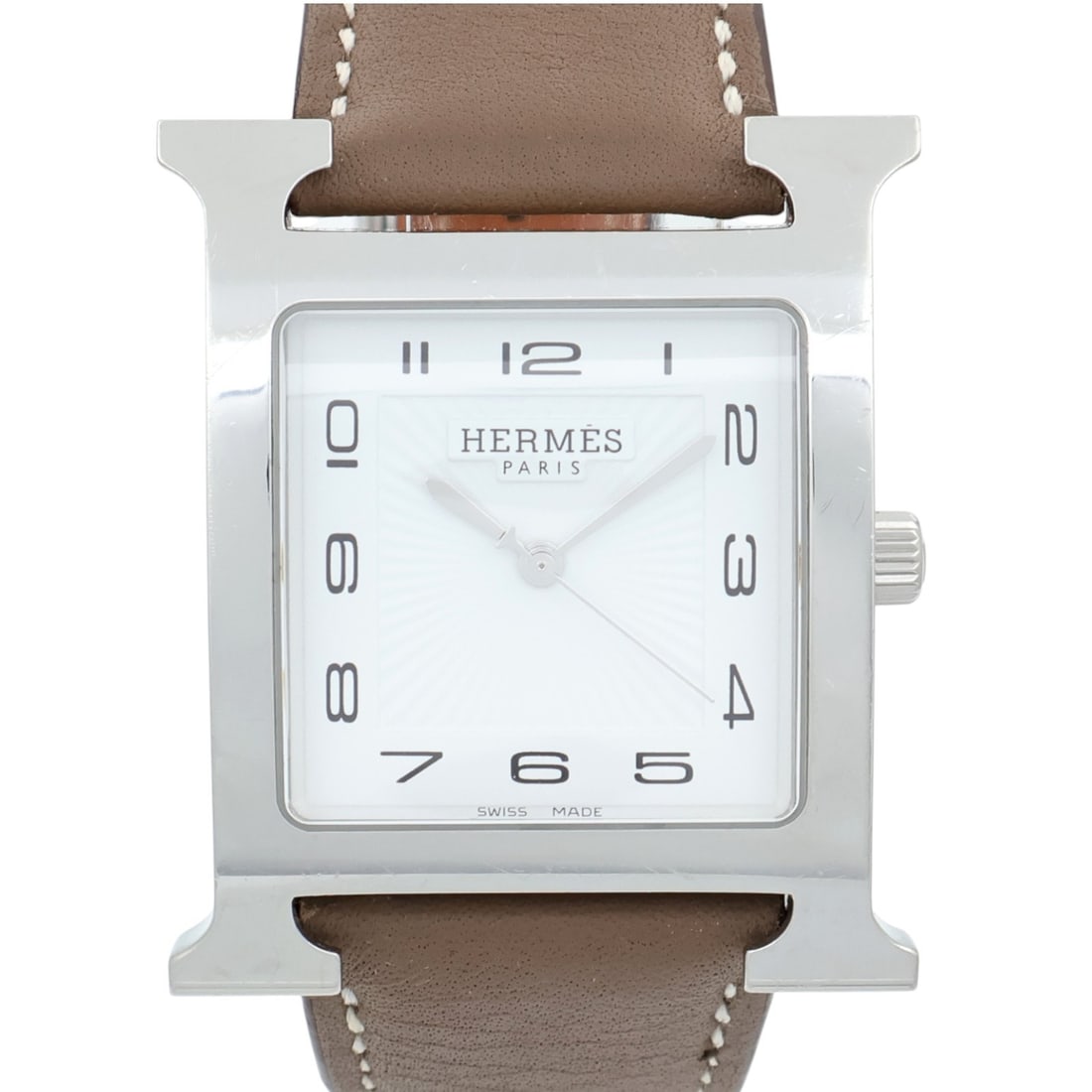 Hermes HH1.810 H Watch Quartz Ladies Wristwatch White Stainless Steel: Hermes HH1.810 H Watch Quartz Ladies Wristwatch White Stainless Steel Hermes H watch model HH1.810 for women with quartz movement and a white dial. The watch features a stainless steel case and an Eto
