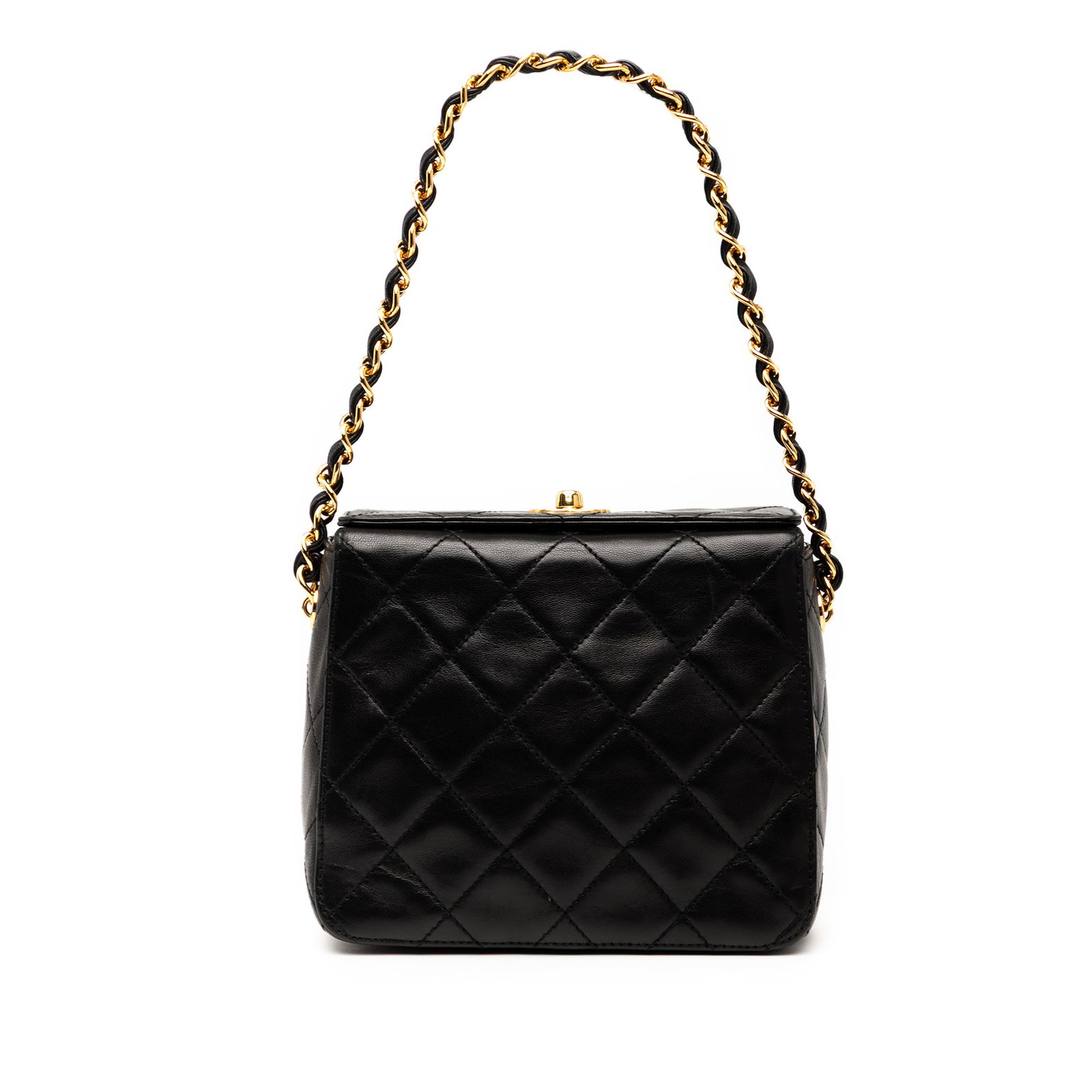 Chanel CC Quilted Lambskin Turnlock Handbag Black Leather: Chanel CC Quilted Lambskin Turnlock Handbag Black Leather This Chanel CC Quilted Lambskin Turnlock Handbag showcases a sophisticated design crafted from luxurious quilted lambskin leather. It features