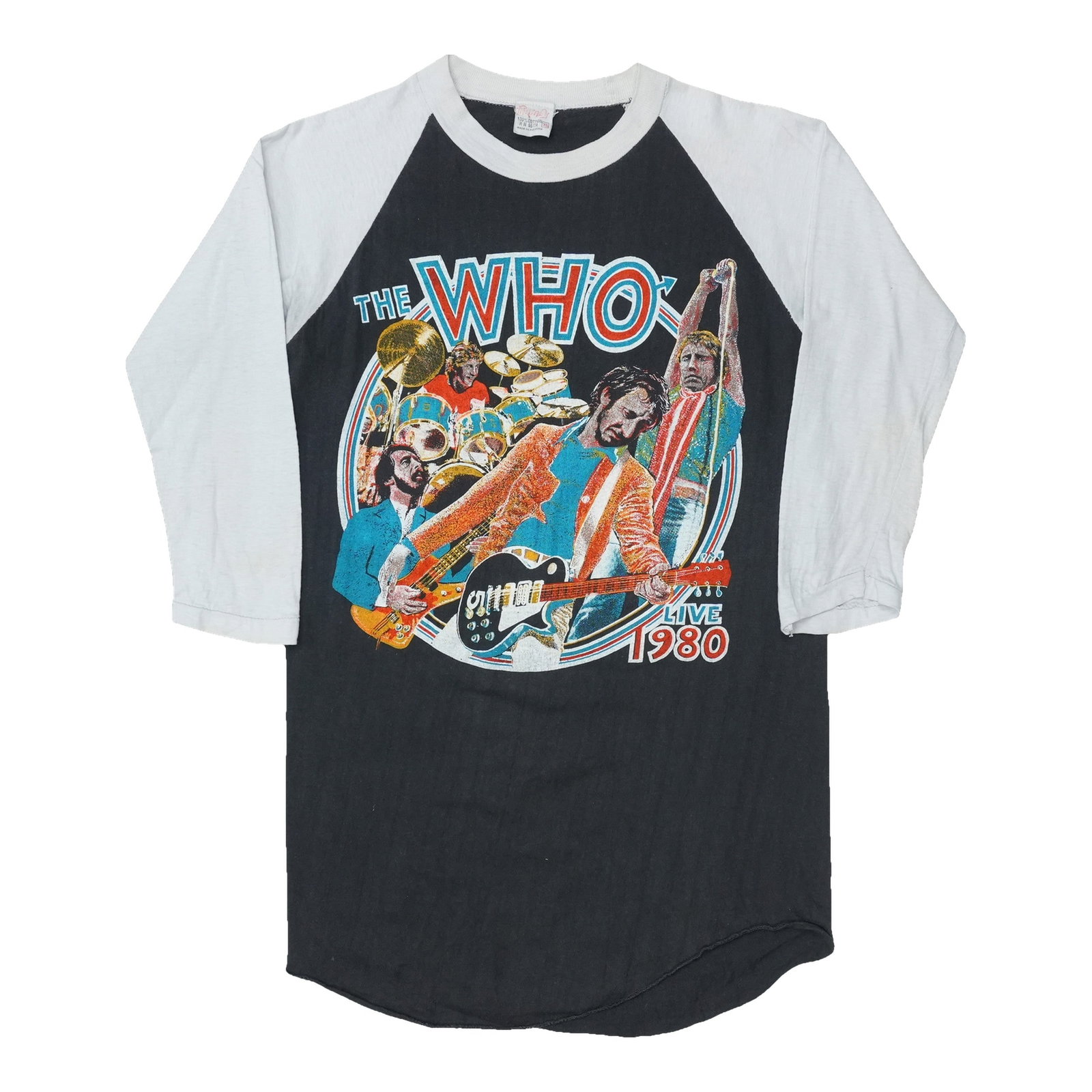 Vintage 1980 The Who Keith Moon Live Cotton Blend Jersey: Vintage 1980 The Who Keith Moon Live Cotton Blend Jersey Original vintage 1980 The Who Live Keith Moon jersey in white cotton blend. This is a true vintage shirt, not a modern reproduction. It is in g