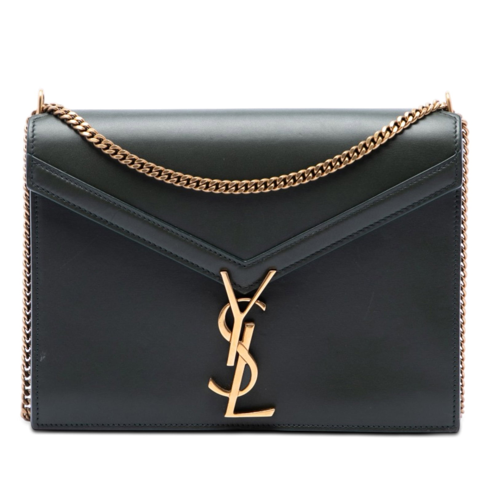 Saint Laurent Cassandra leather shoulder bag with YSL clasp: Saint Laurent Cassandra leather shoulder bag with YSL clasp Saint Laurent Cassandra clasp bag crafted in smooth calfskin leather with a chain link strap and front flap featuring the metal YSL logo wit