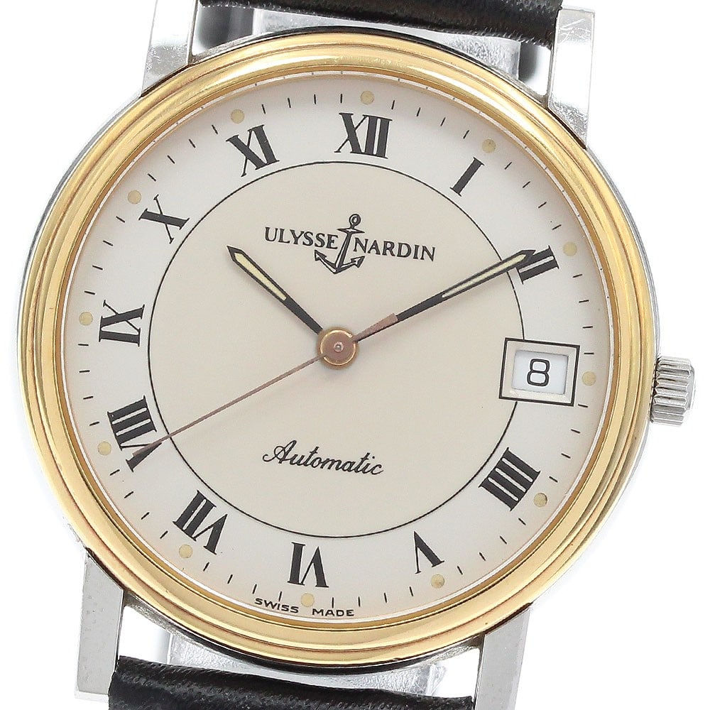 Ulysse Nardin Sunshine 133-22 automatic mens wristwatch with aftermarket strap: Ulysse Nardin Sunshine 133-22 automatic mens wristwatch with aftermarket strap Ulysse Nardin Sunshine men's wristwatch with automatic movement and date display. This reference 133-22 features a beige 