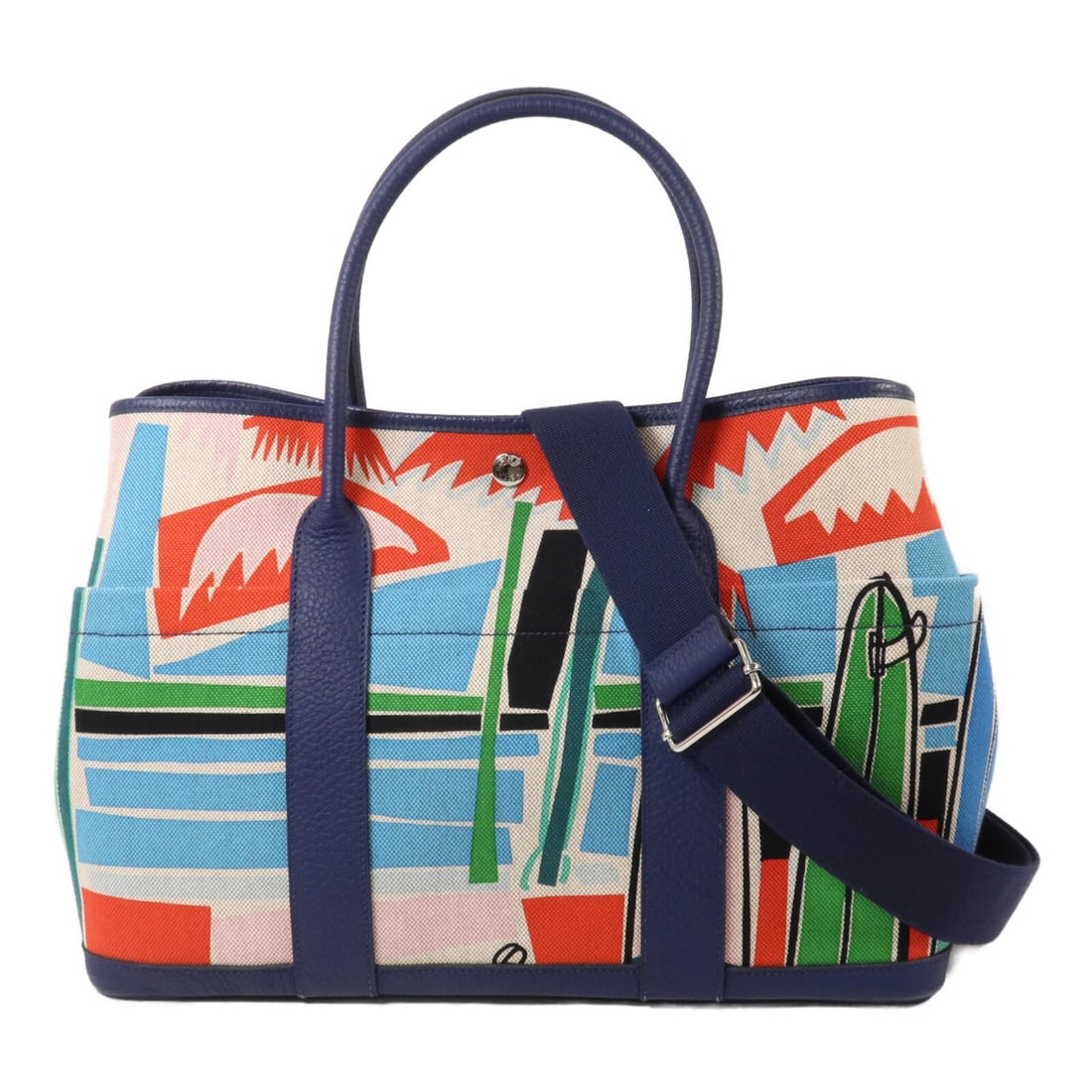 Hermes Garden Party Pocket handbag in canvas and Negonda leather PHW: Hermes Garden Party Pocket handbag in canvas and Negonda leather PHW Hermes Garden Party Pocket handbag in Bleu Electrique with navy and multicolor accents, crafted from canvas with Negonda leather an