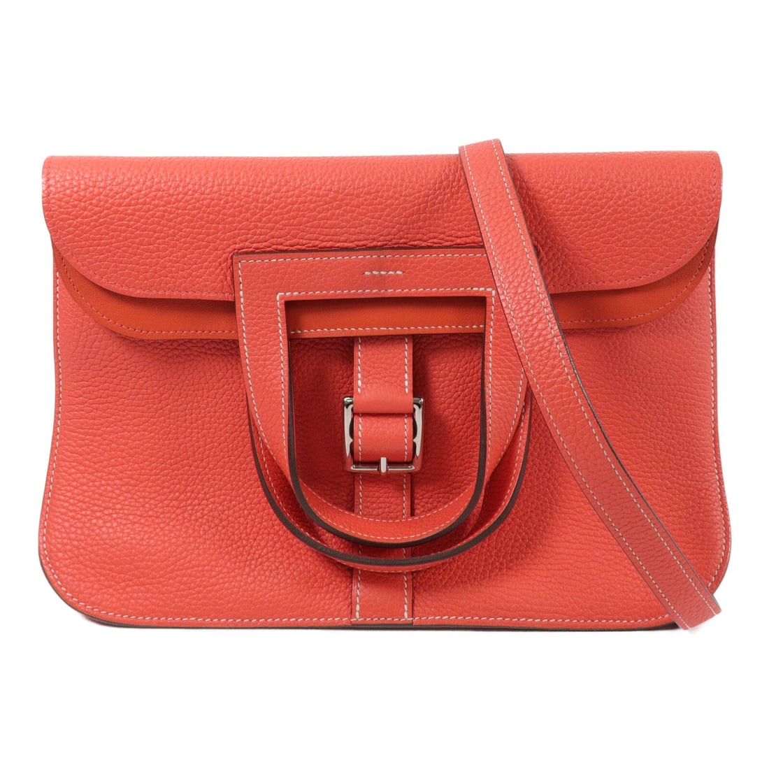 Hermes Halzan 31 Taurillon Clemence 2 Way Shoulder Bag PHW: Hermes Halzan 31 Taurillon Clemence 2 Way Shoulder Bag PHW Hermes Halzan 31 2-way shoulder bag in Taurillon Clemence and calfskin leather. This women's bag is made in France and features the Rose Jaip