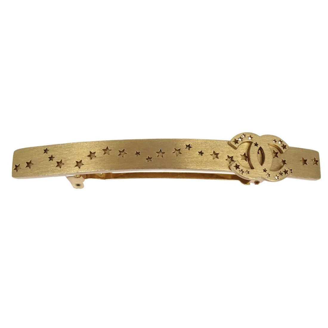 Chanel CC Star Gold Tone Barrette Hair Clip 03A: Chanel CC Star Gold Tone Barrette Hair Clip 03A Chanel gold-tone barrette hair accessory for women with the CC star design. Made in France, this piece is described in great condition with excellent ou