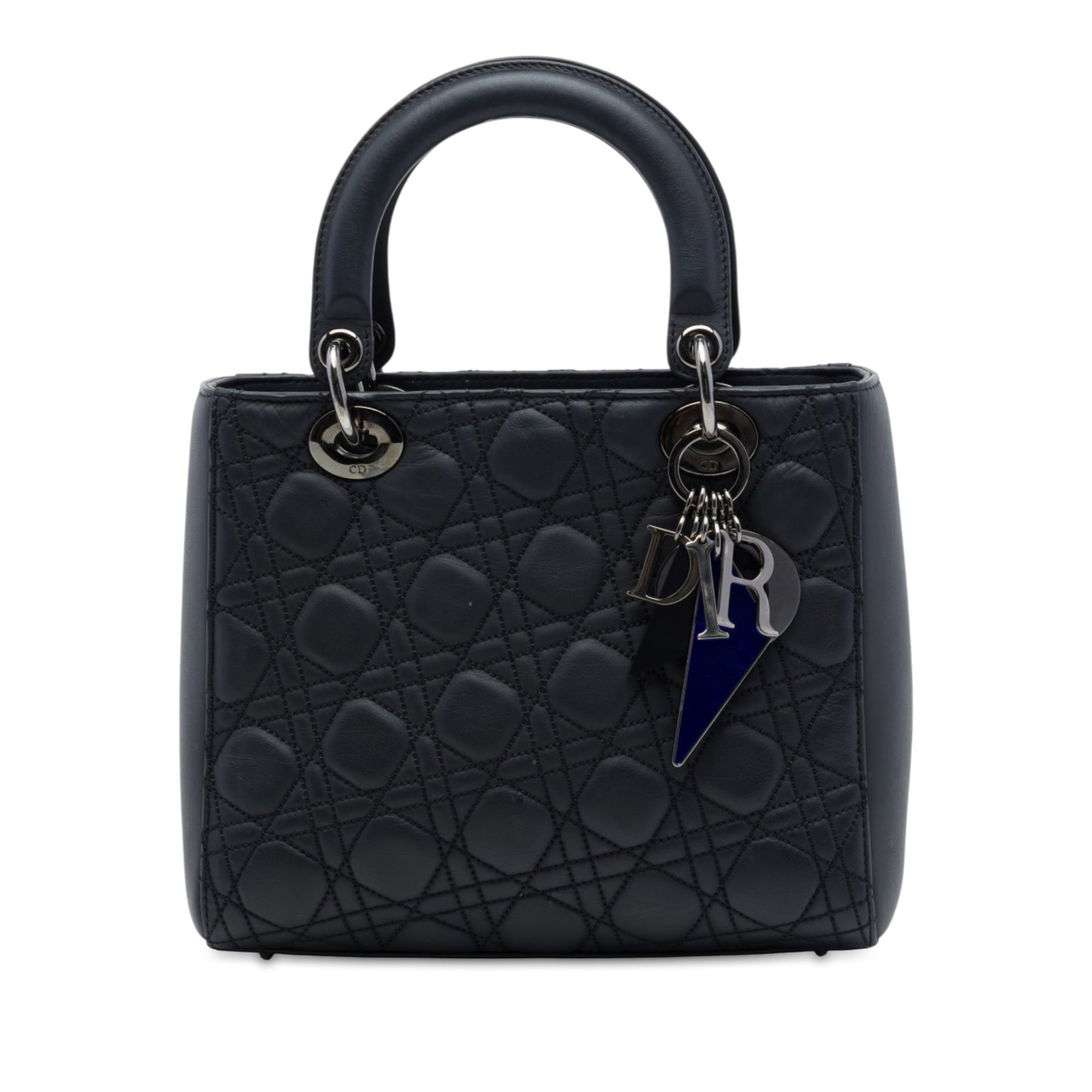 Dior Anselm Reyle Medium Lady Dior Cannage Lambskin Bag: Dior Anselm Reyle Medium Lady Dior Cannage Lambskin Bag A structured Lady Dior bag in black quilted lambskin leather from the Anselm Reyle line. It features structured leather handles, a top zip closu