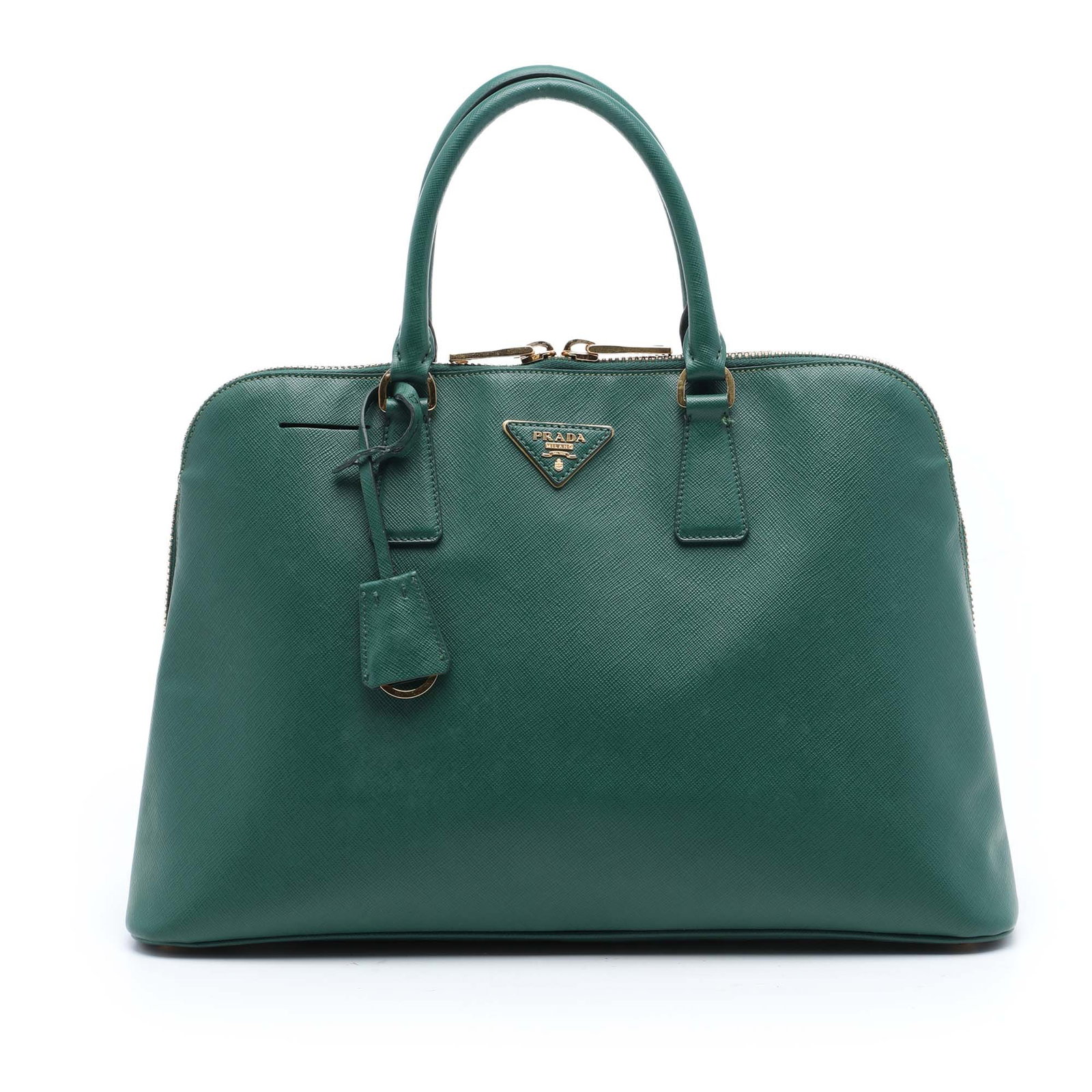 Prada Promenade Large Saffiano Leather Satchel Bag Green: Prada Promenade Large Saffiano Leather Satchel Bag Green Prada Large Saffiano Lux Promenade Satchel in green saffiano leather. This satchel features rolled leather handles, a double zip-around closure