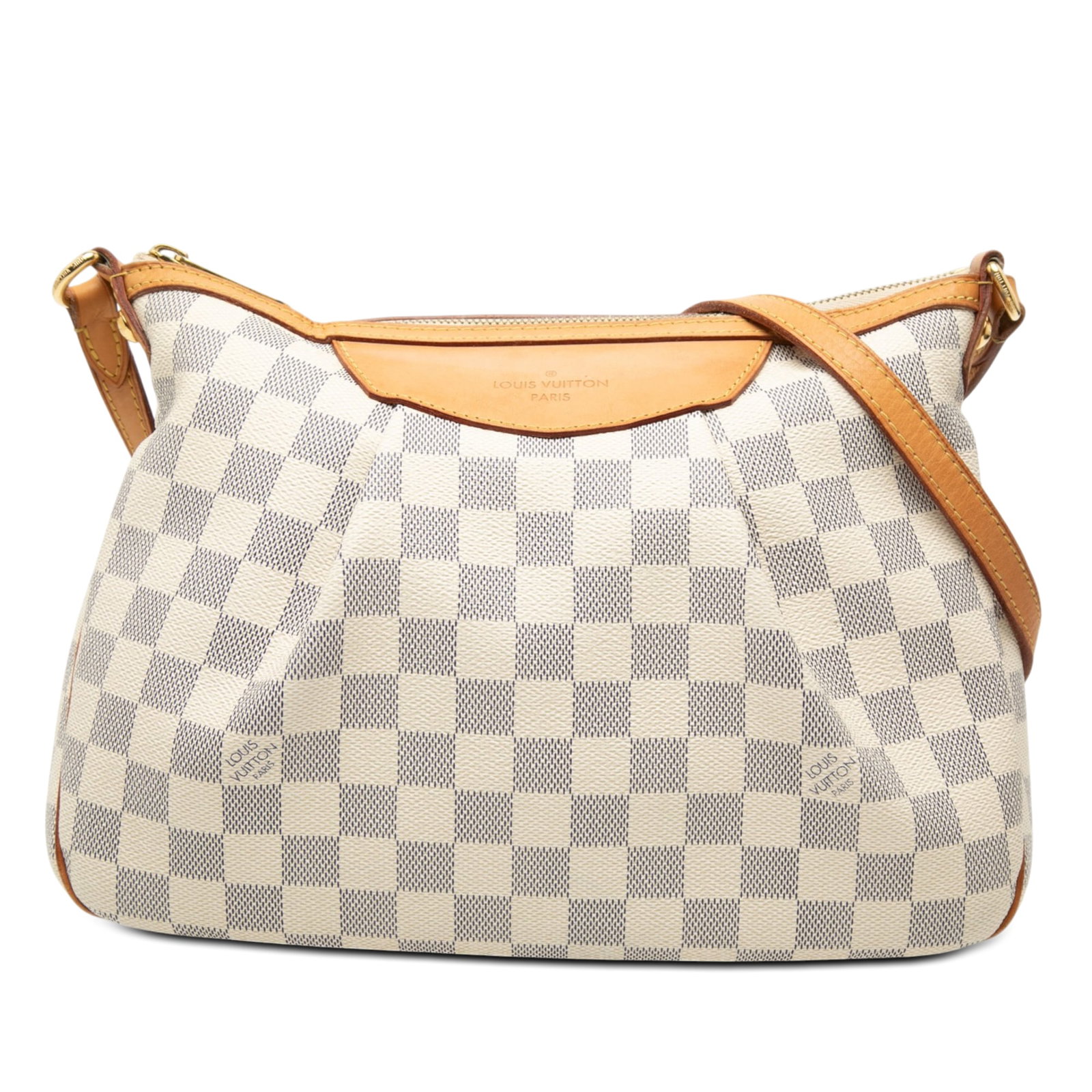 Louis Vuitton Siracusa PM Damier Azur Shoulder Bag: Louis Vuitton Siracusa PM Damier Azur Shoulder Bag Louis Vuitton Damier Azur Siracusa PM shoulder bag crafted with a Damier Azur canvas body and vachetta leather trim. It features a flat vachetta leat
