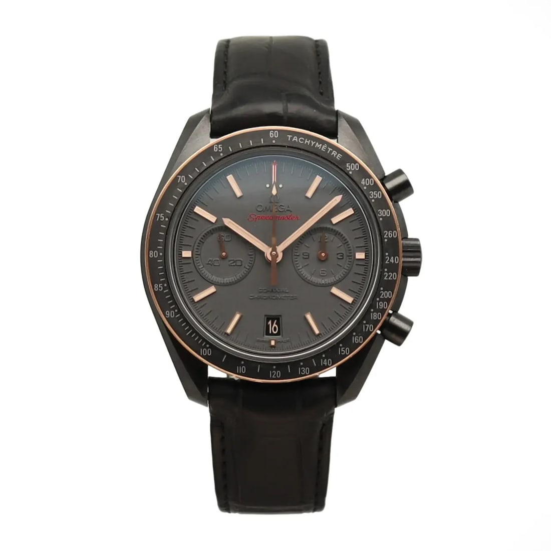 OMEGA Speedmaster Dark Side of the Moon Black Ceramic Watch 311.63.44.51.06.001: OMEGA Speedmaster Dark Side of the Moon Black Ceramic Watch 311.63.44.51.06.001 Pre-owned Omega Speedmaster Dark Side Of The Moon wristwatch with a black dial and black ceramic case. This men's automa