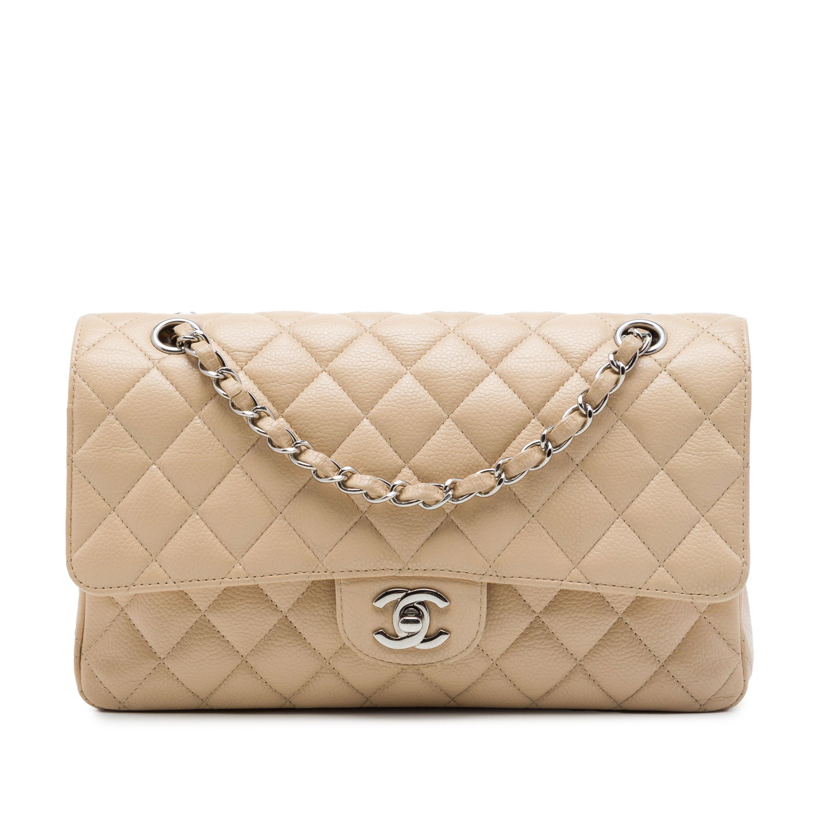 Chanel Medium Classic Double Flap Shoulder Bag in Beige Caviar Leather (1 of 7)