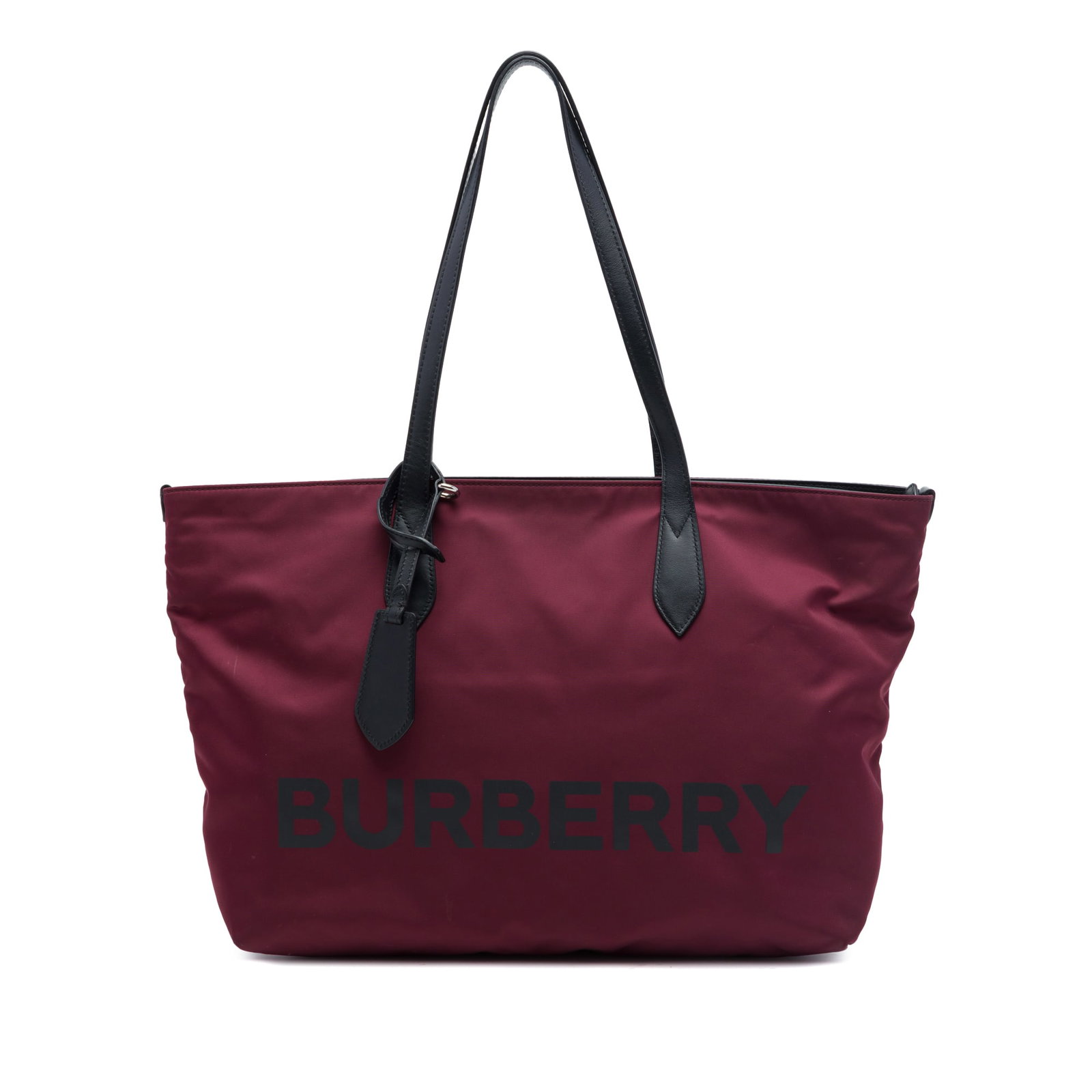 Burberry Eco Nylon Logo Tote Bag Red Fabric Leather Straps: Burberry Eco Nylon Logo Tote Bag Red Fabric Leather Straps Burberry Eco Nylon Logo Tote in red with flat leather straps, a top zip closure, and an interior zip pocket. Made in Romania. Condition is B+