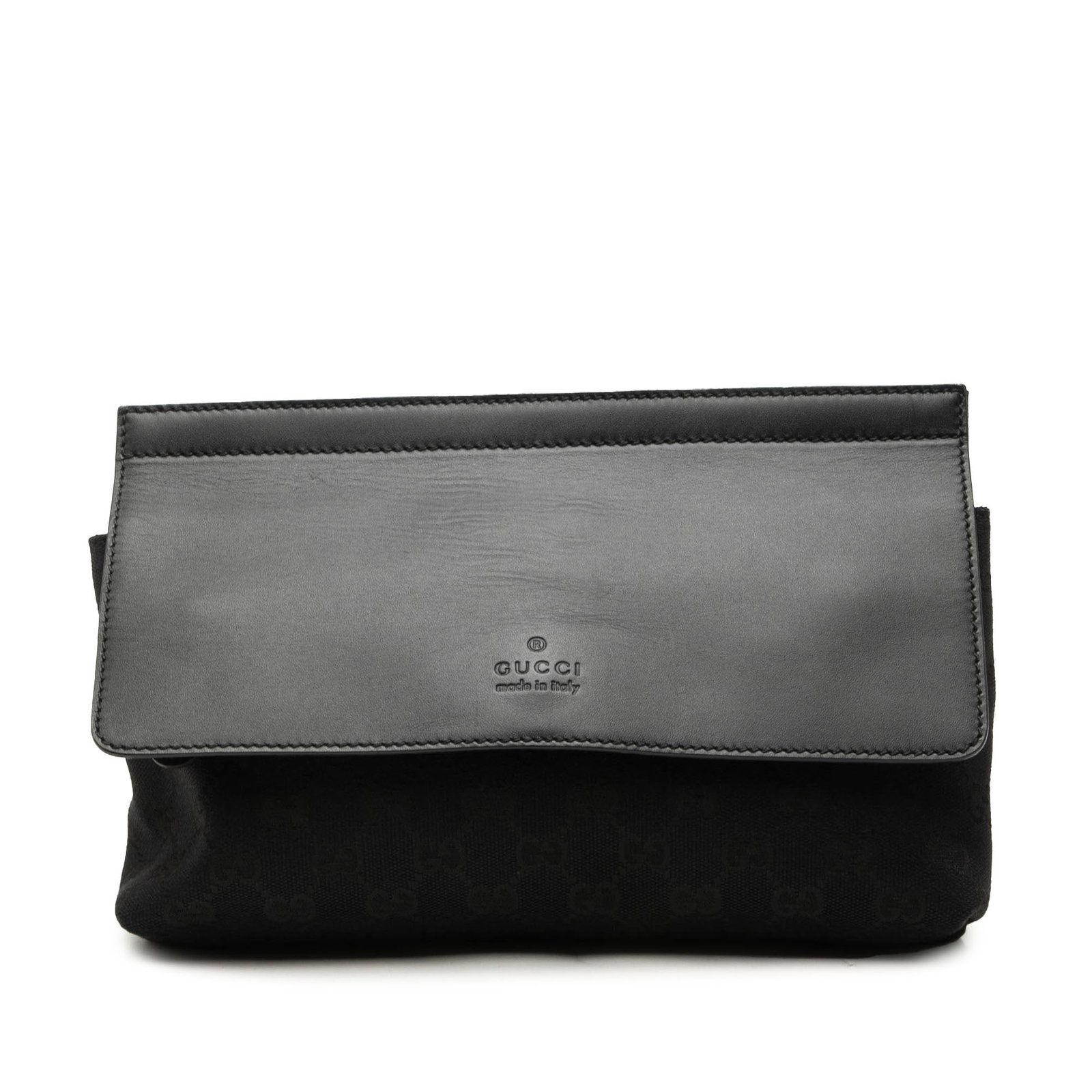 Gucci web waist bag in GG canvas and leather: Gucci web waist bag in GG canvas and leather Gucci belt bag crafted with a GG canvas and leather body, featuring an adjustable flat leather waist strap, a front flap with magnetic snap closure, and an