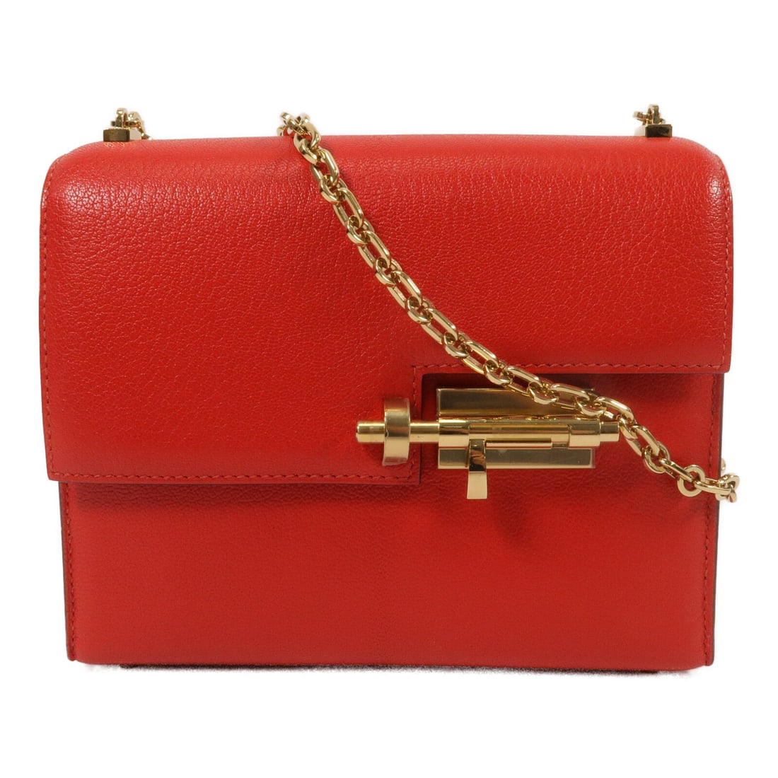 Hermes Mini Verrou Chevre Shoulder Bag Rouge de Coeur GHW: Hermes Mini Verrou Chevre Shoulder Bag Rouge de Coeur GHW Mini Verrou shoulder bag in Chevre goatskin leather with a Rouge de Coeur red exterior. This women's shoulder bag is made in France and featur