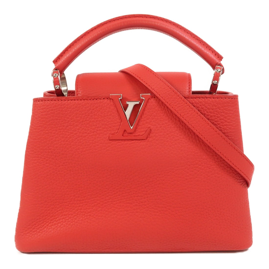 Louis Vuitton Capucines BB M94754 2 Way Shoulder Bag Red Taurillon Leather: Louis Vuitton Capucines BB M94754 2 Way Shoulder Bag Red Taurillon Leather Louis Vuitton Capucines BB 2-way shoulder bag in ruby red Taurillon Clemence leather with calfskin. This women's bag features