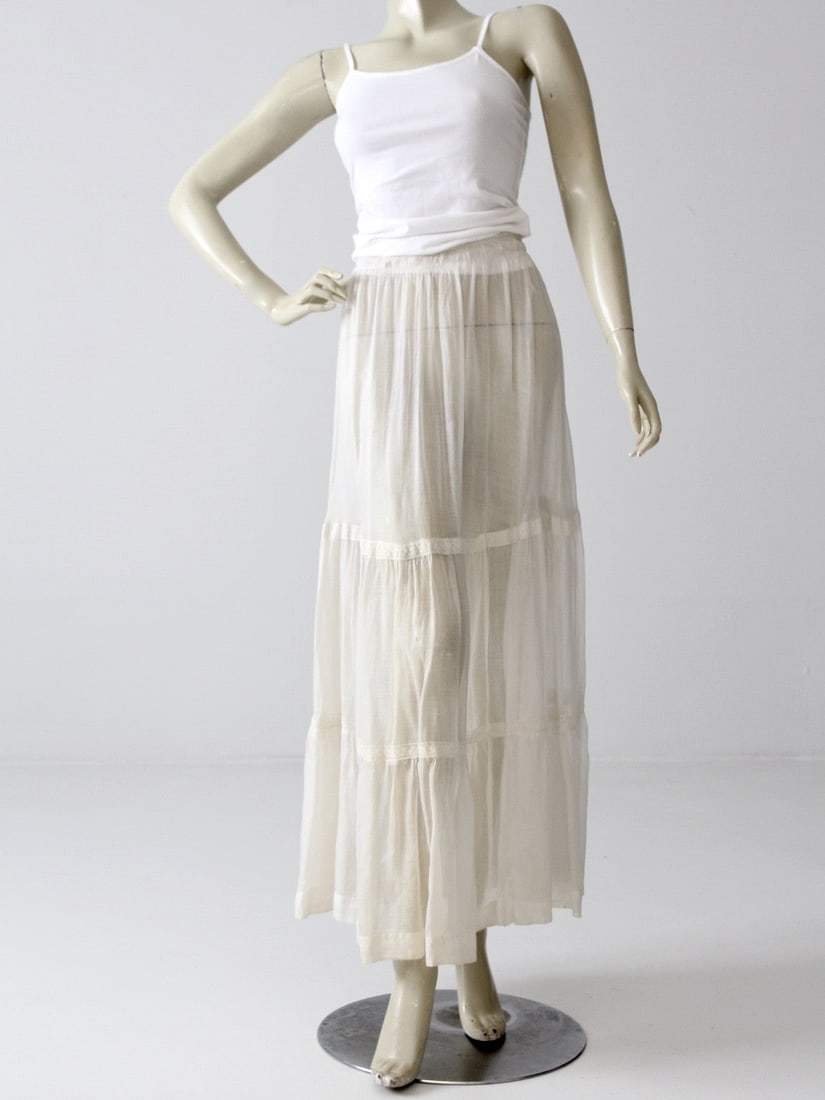 Victorian Antique Petticoat Late 1800s Lace Trim White Cotton (1 of 7)