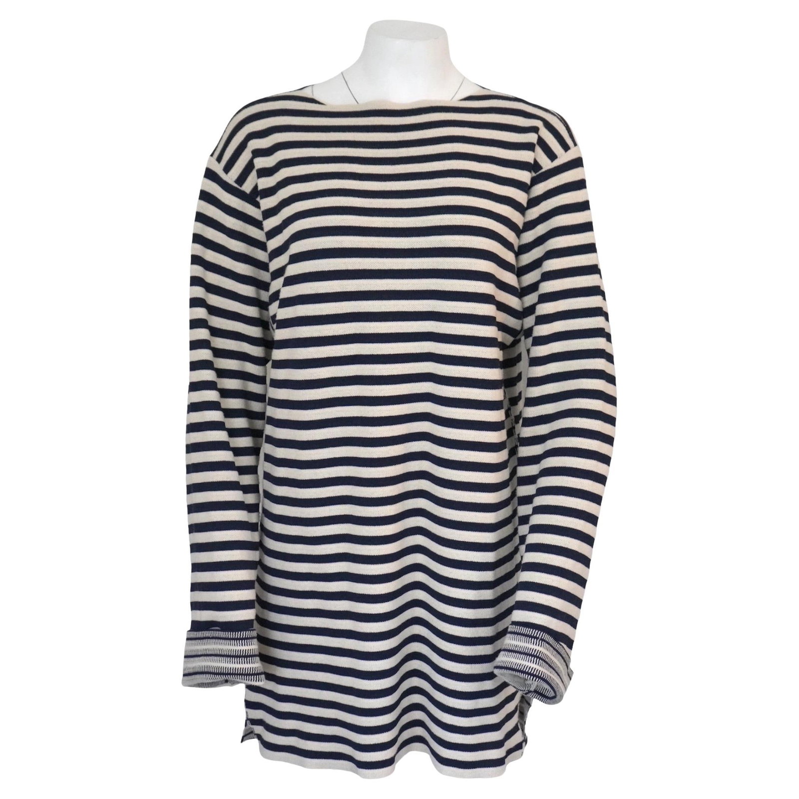 Celine Size L Striped Pullover Sweater Cream Navy (1 of 7)