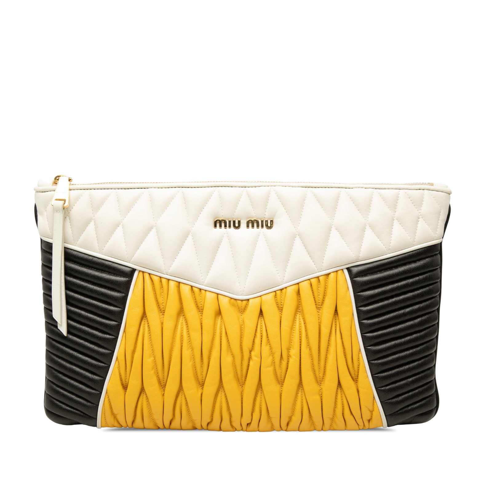 Miu Miu Nappa Biker Leather Clutch Bag: Miu Miu Nappa Biker Leather Clutch Bag Miu Miu Nappa Biker Clutch in quilted nappa leather with a top zip closure and an interior fitted with zip and slip pockets. Includes dust bag and card. Conditio