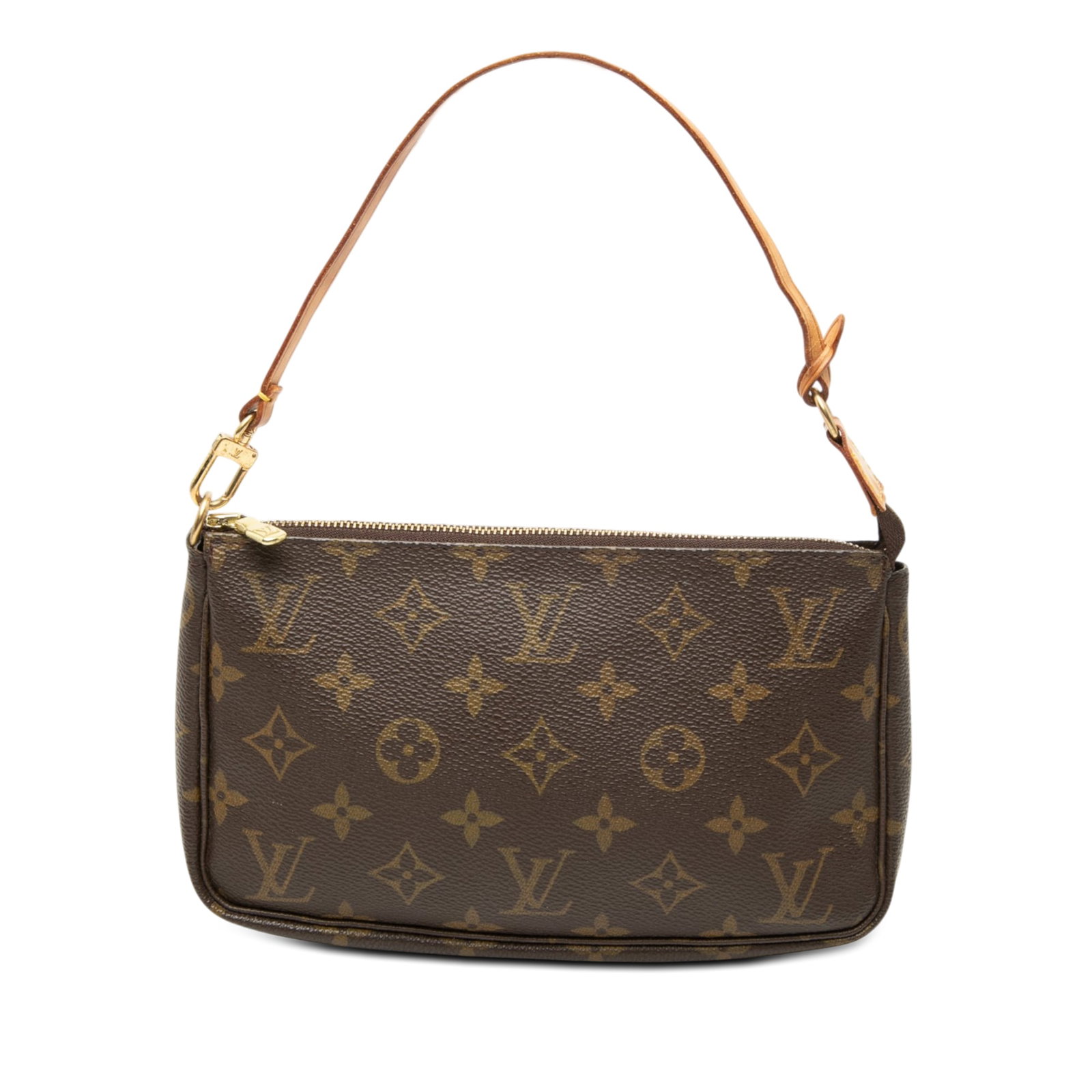 Louis Vuitton Pochette Accessoires Monogram Canvas Shoulder Bag: Louis Vuitton Pochette Accessoires Monogram Canvas Shoulder Bag Louis Vuitton Monogram Pochette Accessoires with a monogram canvas body, flat vachetta leather handle, and top zip closure. Made in Fran