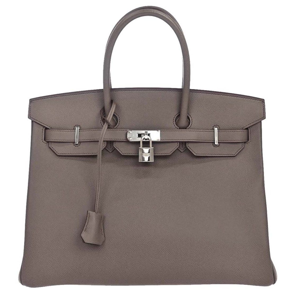 Hermes Birkin 35 Etain Epsom Leather Satchel Bag: Hermes Birkin 35 Etain Epsom Leather Satchel Bag Hermes Birkin 35 handbag in Etain Epsom leather with a turnlock closure, double handles, and lock accent. This large satchel/top handle bag is made in 