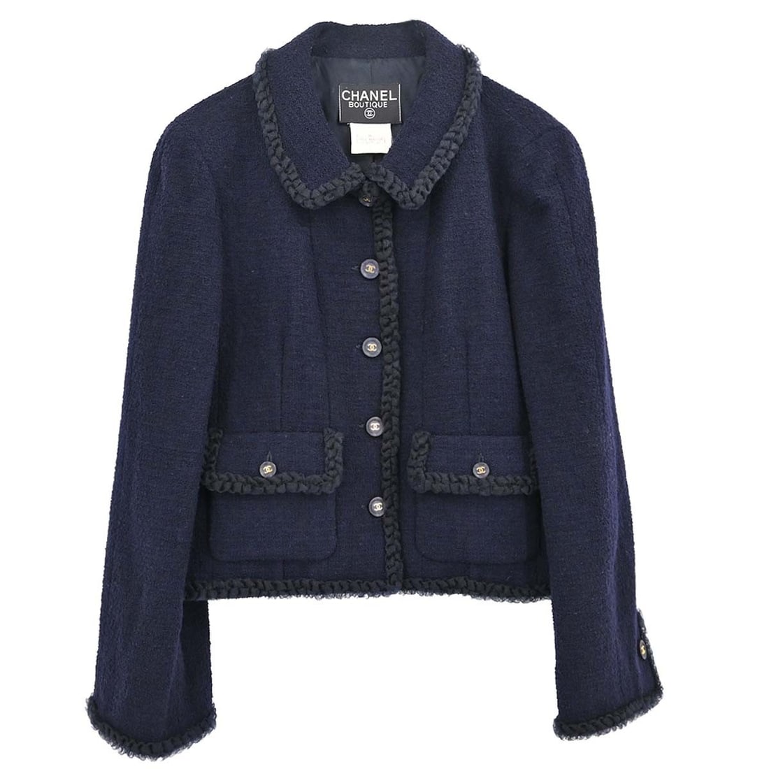 CHANEL Navy Tweed Jacket Women Size 40 Single Breasted (1 of 15)