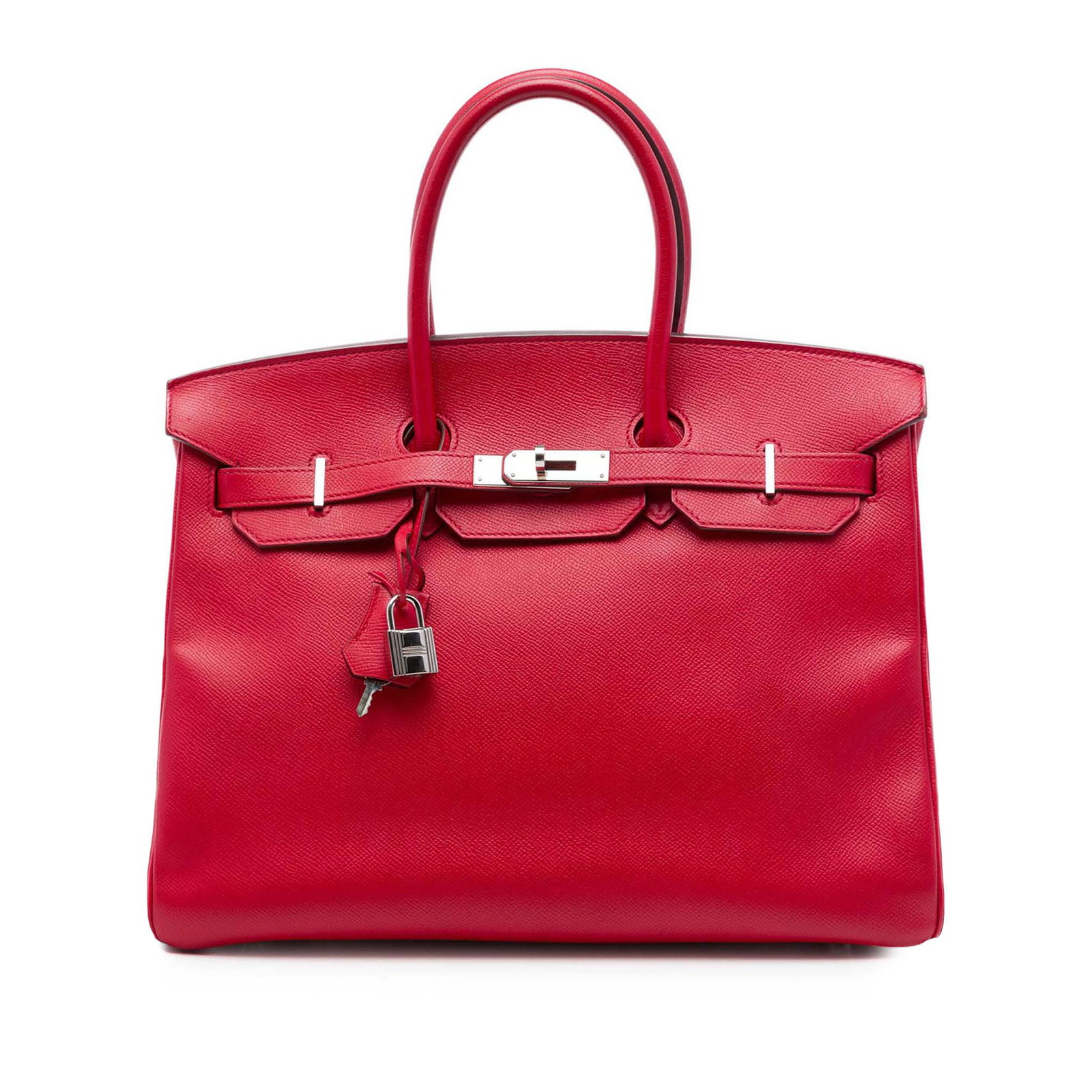 Hermes Birkin Retourne 35 Epsom Leather Handbag Rouge Casaque: Hermes Birkin Retourne 35 Epsom Leather Handbag Rouge Casaque Hermes Birkin Retourne 35 in Rouge Casaque Epsom leather. This handbag features rolled leather handles, a front flap with strap and turn l
